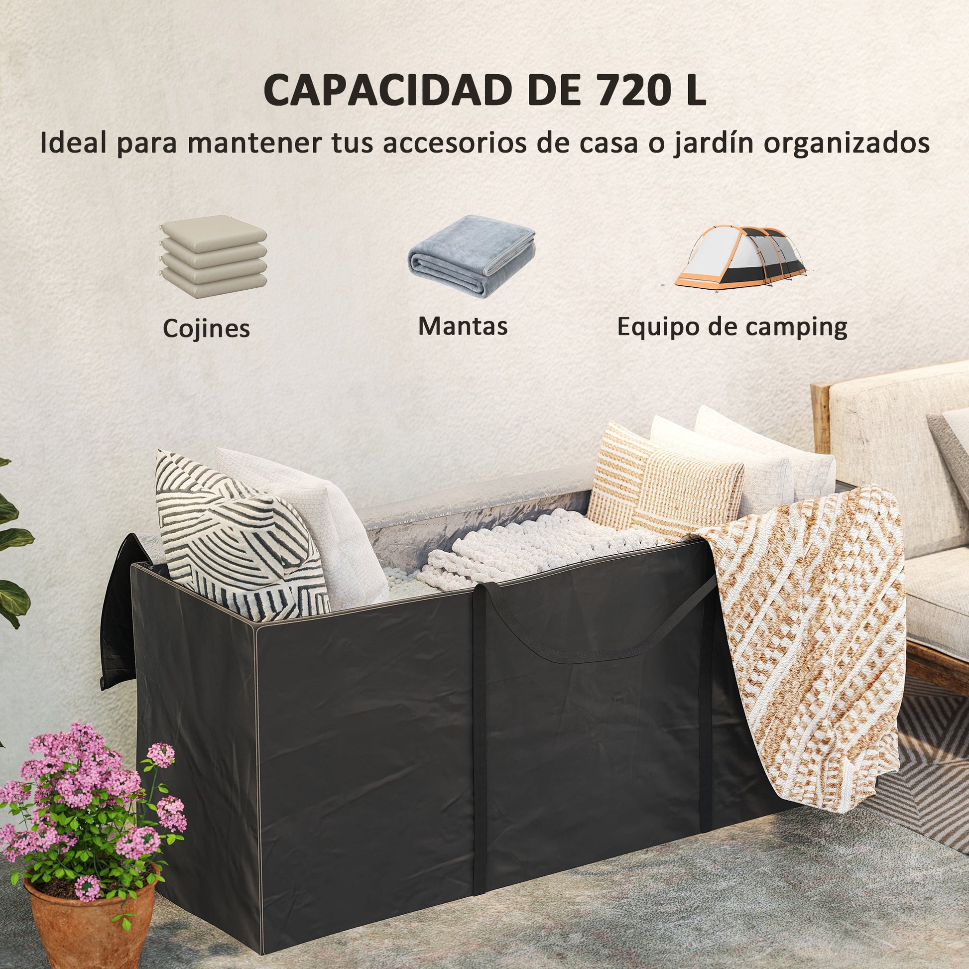 Outsunny Bolsa de Almacenamiento para Cojines de Jardín Impermeable, Bolsa de Almacenamiento para Árbol de Navidad, Oxford 600D Resistente con Asas, Funda de Cojines para Exterior, 175x55x75 cm, Negro