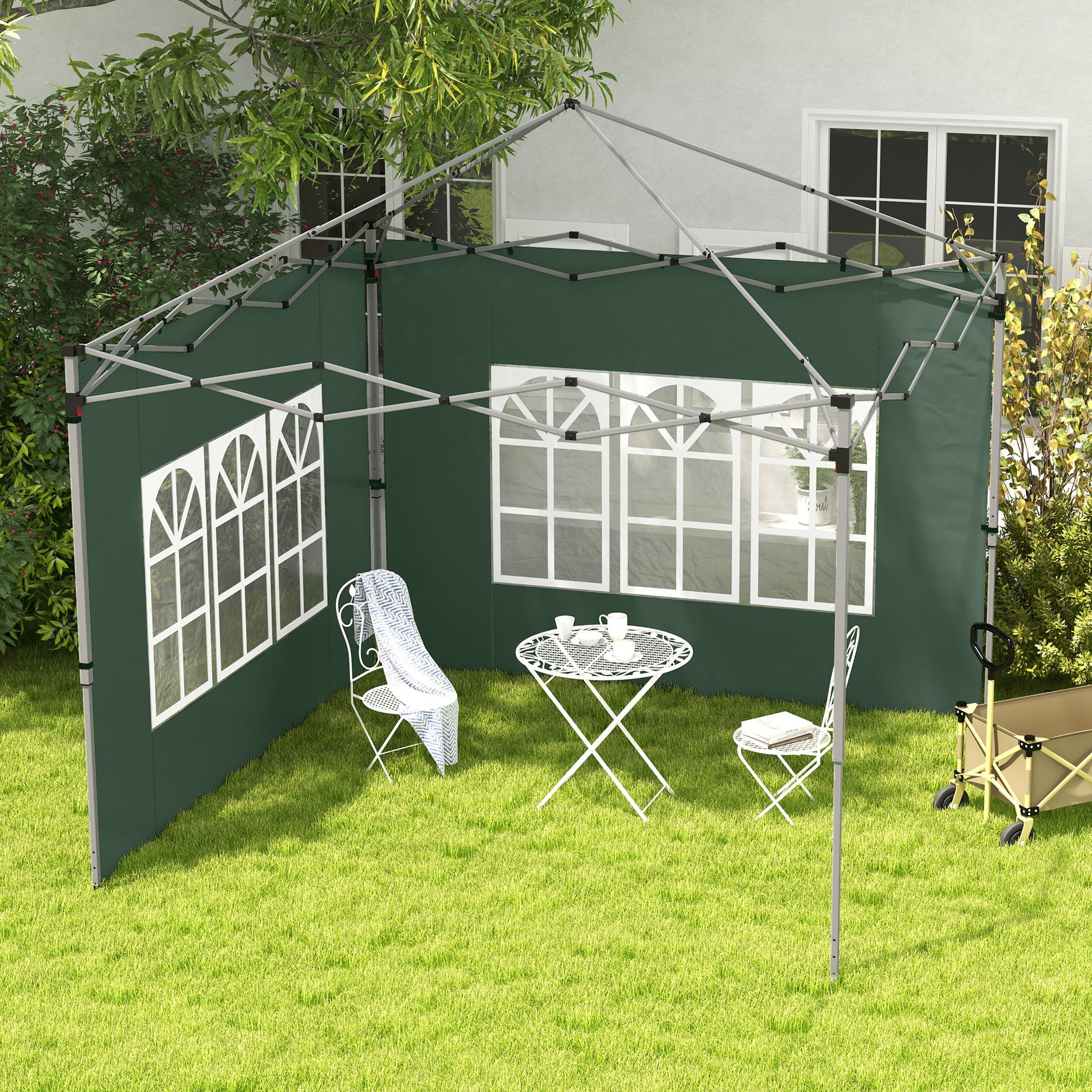 Outsunny 2 Paredes Laterales para Carpas de 3 x 3 / 3 x 4 m, 295x195 cm, Paredes Laterales de Repuesto para Cenador de Tela Oxford con Ventana, para Jardín, Exteriores, Fiestas, Verde