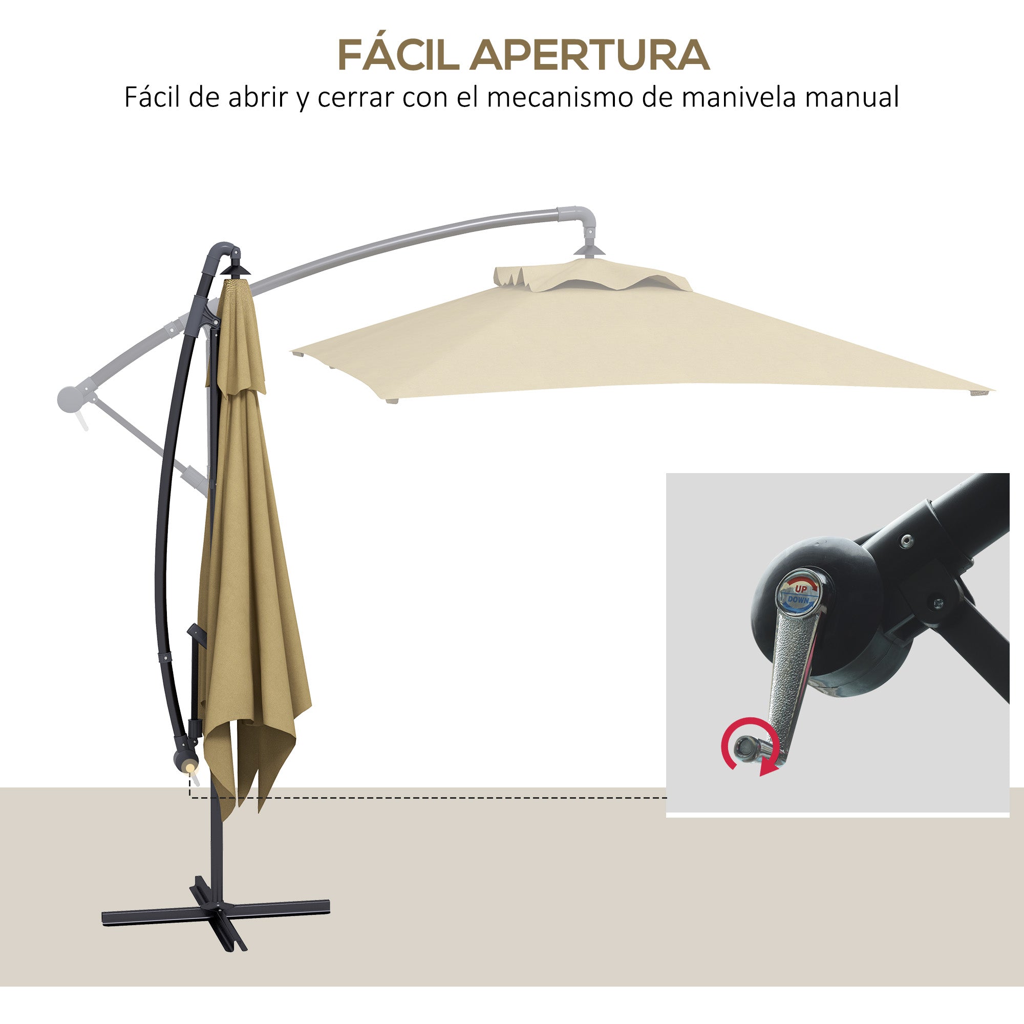 Outsunny Parasol Excéntrico 294x193 cm Sombrilla de Jardín con Base Cruzada y Manivela Impermeable Protección UV Sombrilla para Terraza Patio Marrón