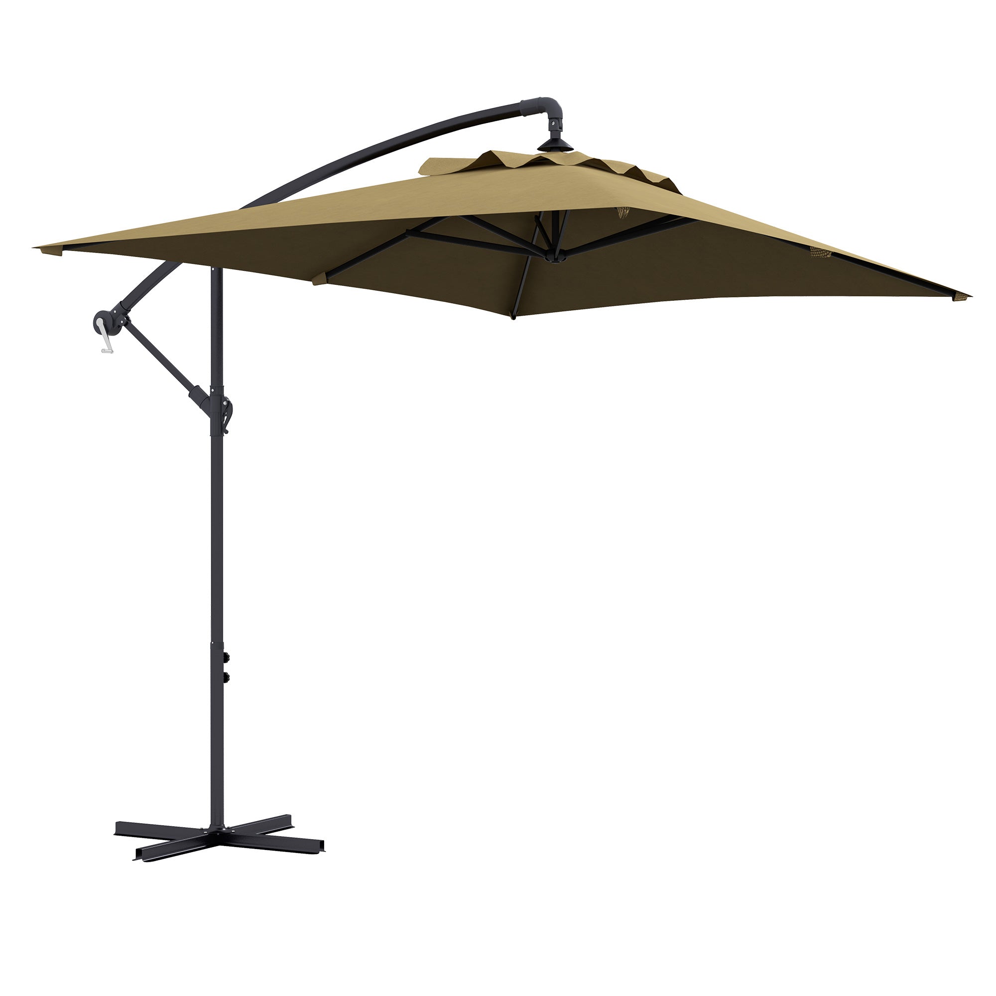 Outsunny Parasol Excéntrico 294x193 cm Sombrilla de Jardín con Base Cruzada y Manivela Impermeable Protección UV Sombrilla para Terraza Patio Marrón