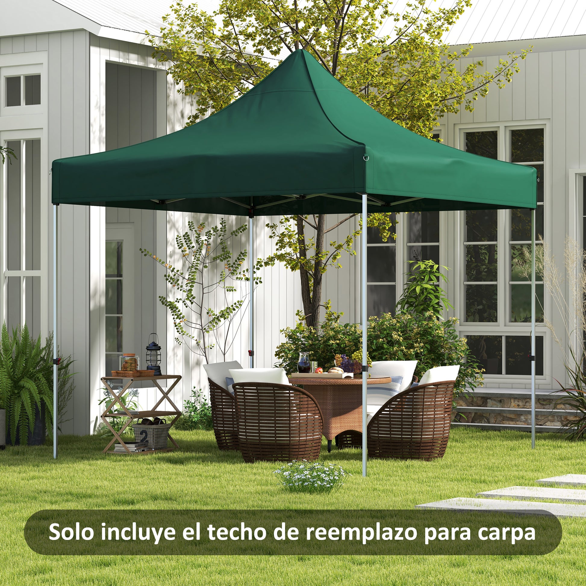 Outsunny Techo de Carpa para Celebraciones 3x3 m Techo de Repuesto para Carpa Plegable de Tela Oxford con Techo Puntiagudo Impermeable y Anti-UV Verde Oscuro