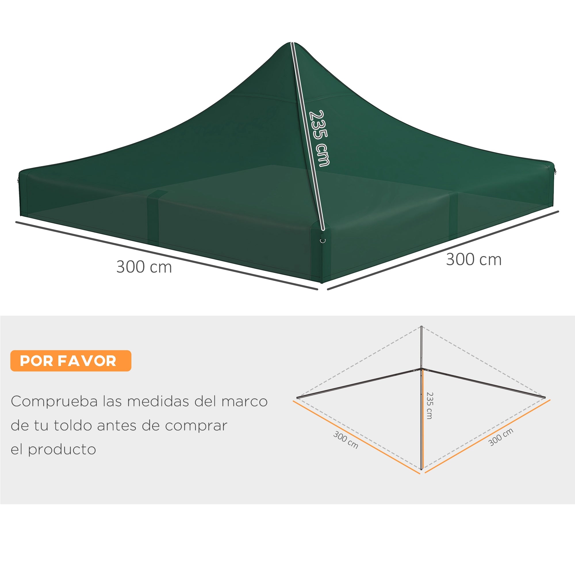 Outsunny Techo de Carpa para Celebraciones 3x3 m Techo de Repuesto para Carpa Plegable de Tela Oxford con Techo Puntiagudo Impermeable y Anti-UV Verde Oscuro