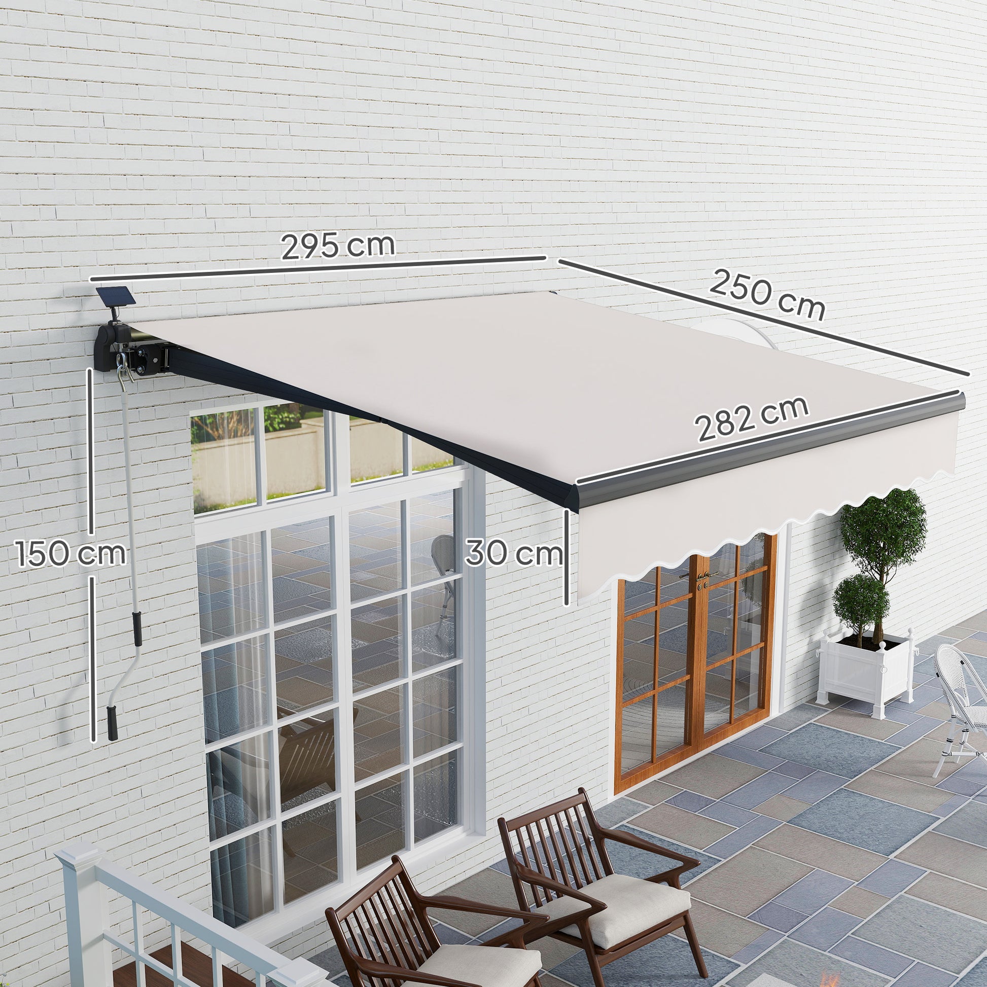 Outsunny Toldo Manual Retráctil 3x2,5 m con Luces LED Solares Toldo para Balcón con Manivela de Aluminio y Protección UV50+ para Jardín Terraza Ventanas Crema