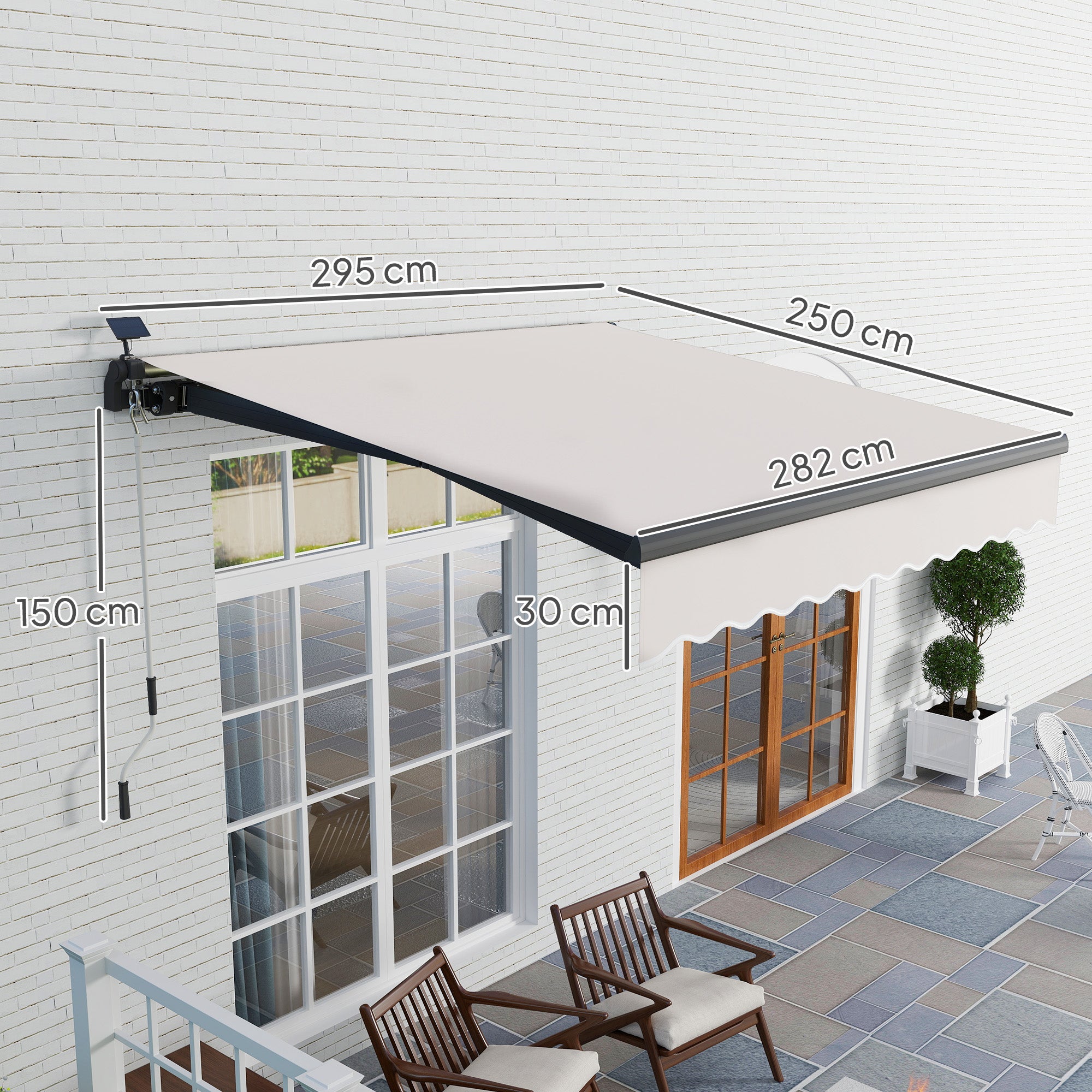 Outsunny Toldo Manual Retráctil 3x2,5 m con Luces LED Solares Toldo para Balcón con Manivela de Aluminio y Protección UV50+ para Jardín Terraza Ventanas Crema