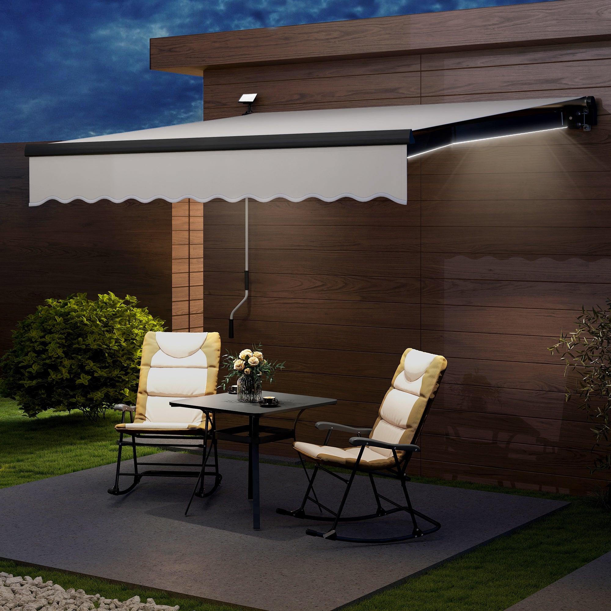 Outsunny Toldo Manual Retráctil 3x2,5 m con Luces LED Solares Toldo para Balcón con Manivela de Aluminio y Protección UV50+ para Jardín Terraza Ventanas Crema
