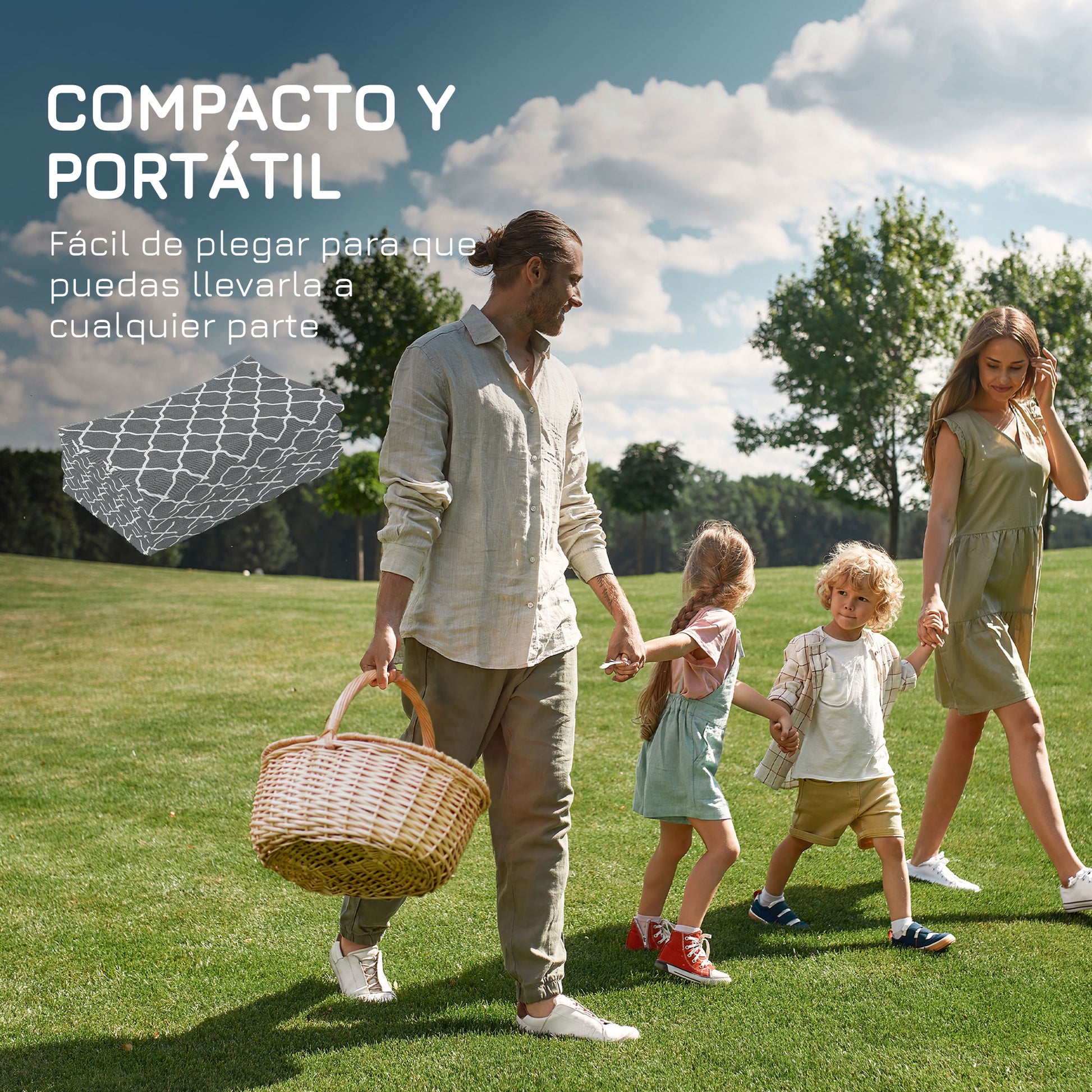 Outsunny Alfombra de Exterior 182x274 cm Alfombra Reversible con Patrón Geométrico Impermeable para Terraza Balcón Patio Camping Playa Gris y Blanco