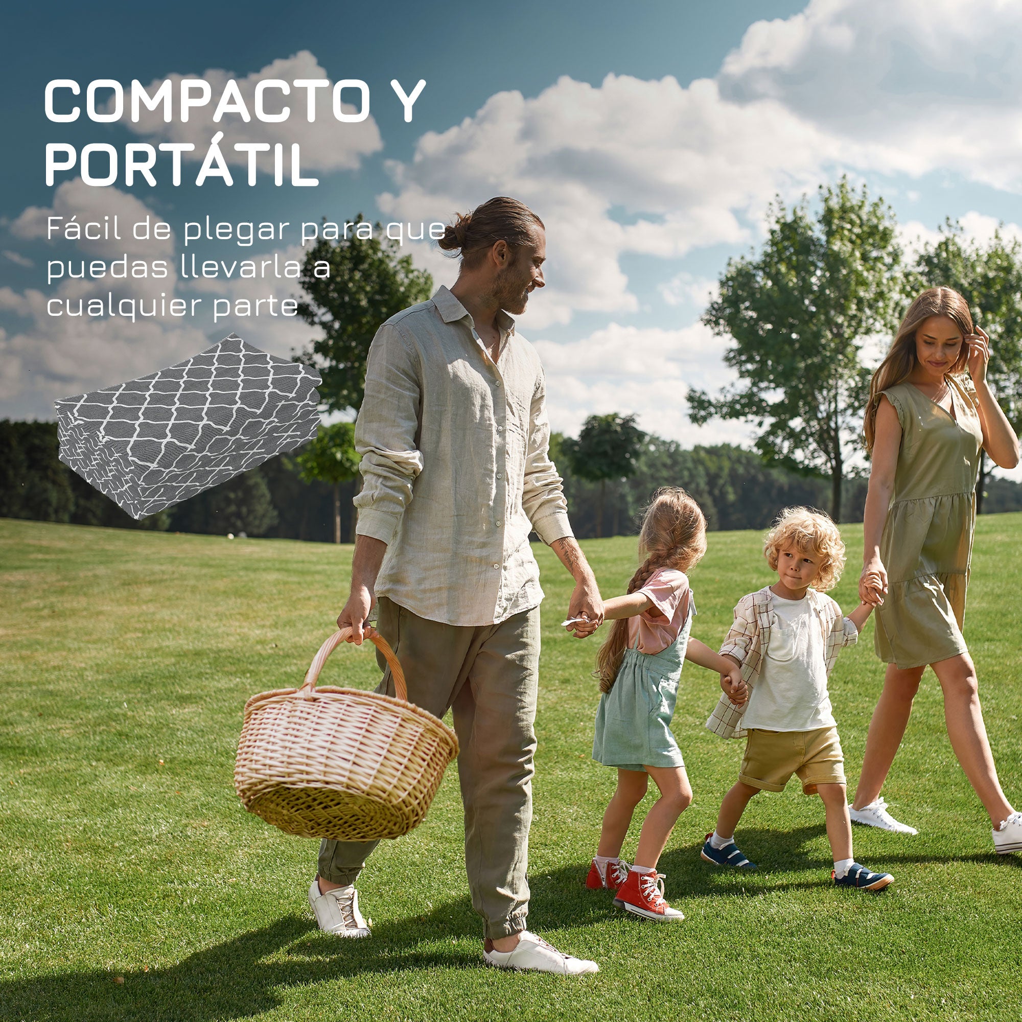 Outsunny Alfombra de Exterior 182x274 cm Alfombra Reversible con Patrón Geométrico Impermeable para Terraza Balcón Patio Camping Playa Gris y Blanco