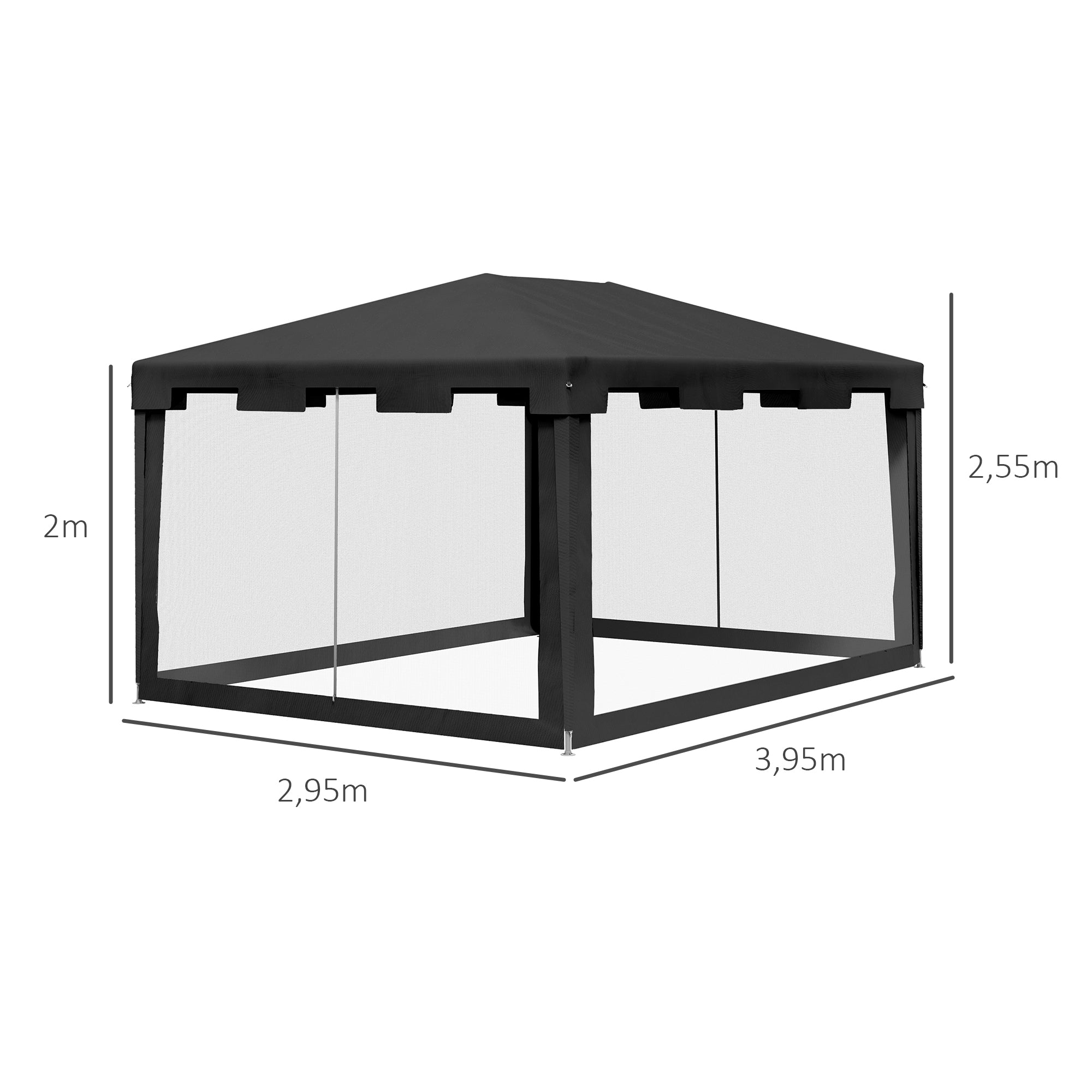 Outsunny Carpa de Jardín 4x3 m Cenador Desmontable Exterior con 4 Mosquiteras Laterales 2 Puertas con Cremallera y 6 Orificios de Drenaje Impermeable Anti-UV para Terraza Patio Playa Gris Oscuro
