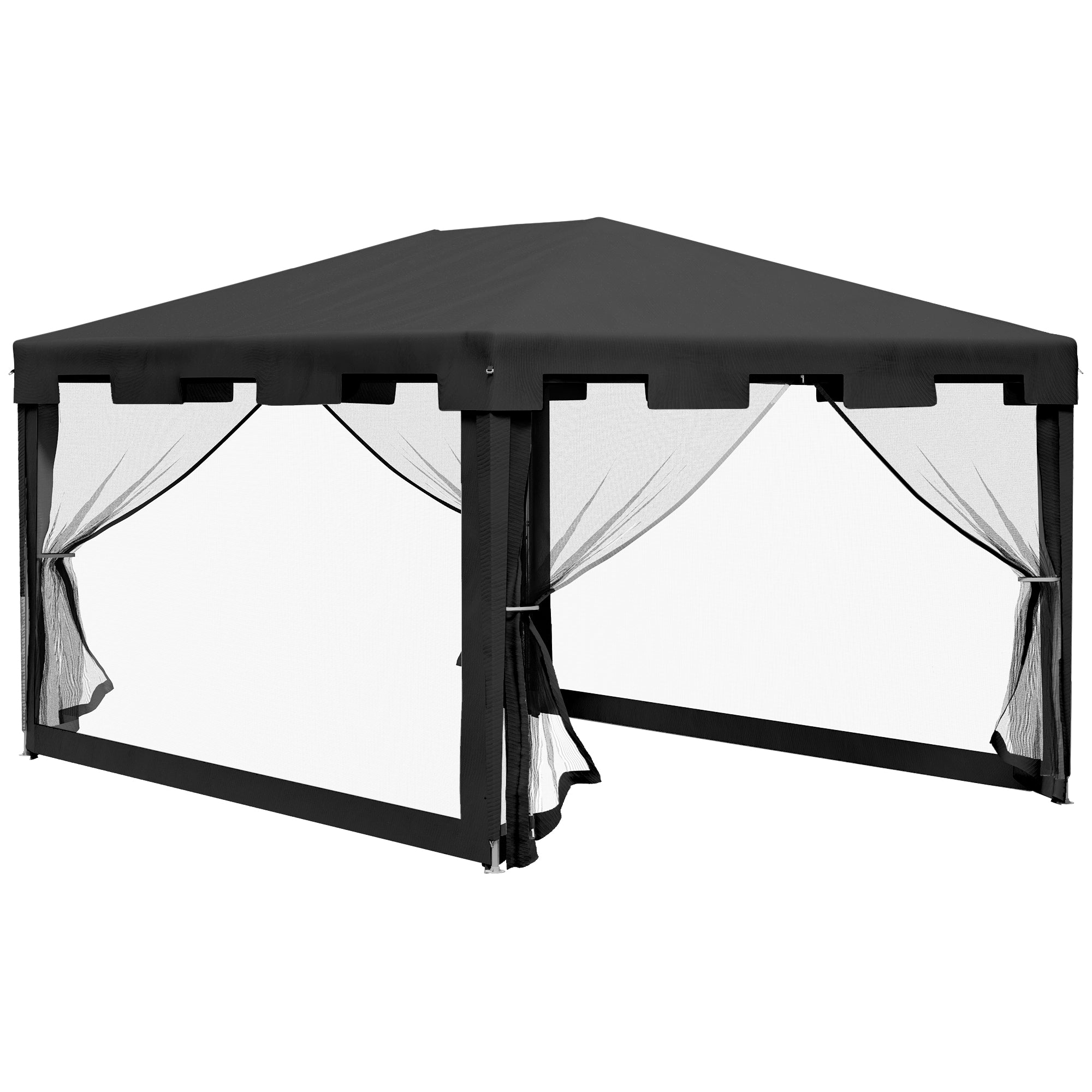 Outsunny Carpa de Jardín 4x3 m Cenador Desmontable Exterior con 4 Mosquiteras Laterales 2 Puertas con Cremallera y 6 Orificios de Drenaje Impermeable Anti-UV para Terraza Patio Playa Gris Oscuro