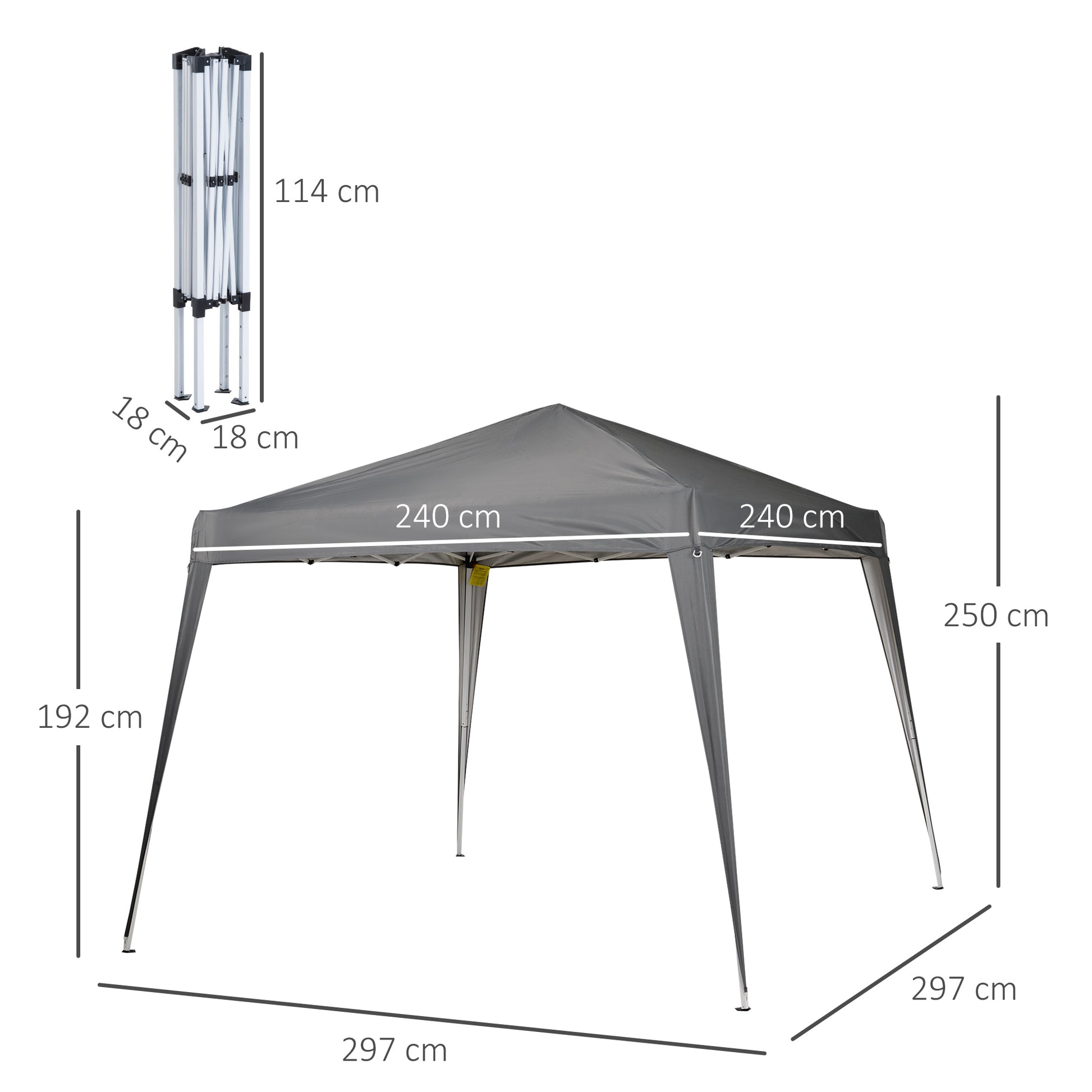 Outsunny Carpa Plegable 2,4x2,4m Cenador de Jardín Impermeable Diseño Pop Up de Acero y Cubierta de Tela Oxford Gazebo para Exterior Gris
