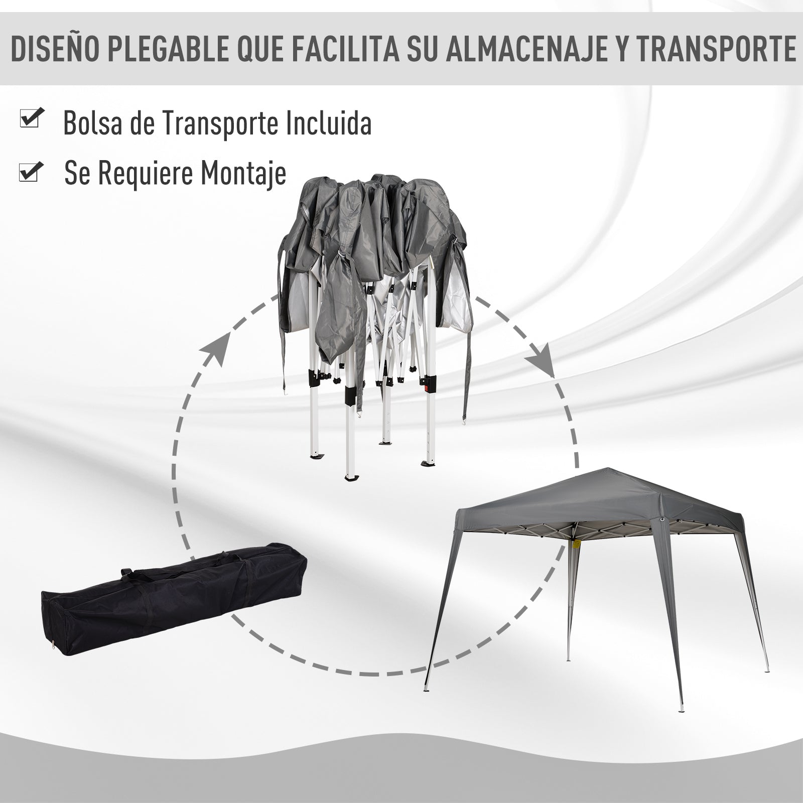 Outsunny Carpa Plegable 2,4x2,4m Cenador de Jardín Impermeable Diseño Pop Up de Acero y Cubierta de Tela Oxford Gazebo para Exterior Gris