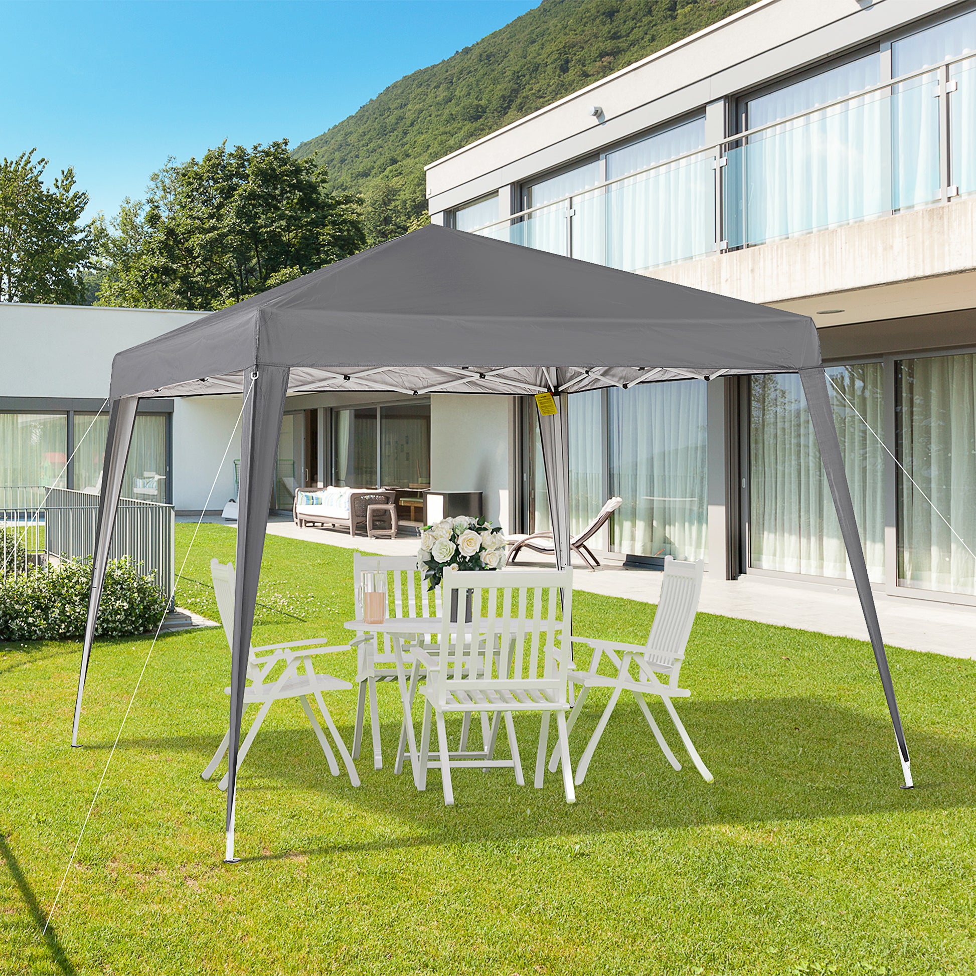 Outsunny Carpa Plegable 2,4x2,4m Cenador de Jardín Impermeable Diseño Pop Up de Acero y Cubierta de Tela Oxford Gazebo para Exterior Gris