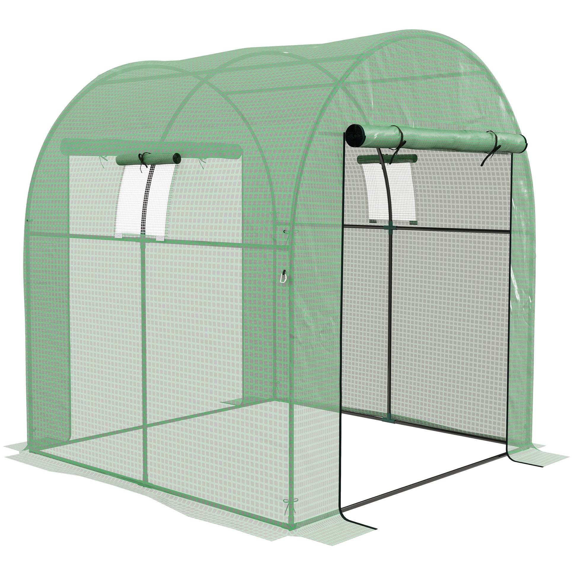 Outsunny Invernadero de Exterior, Invernadero de Túnel con 2 Puertas Enrollables, 2 Ventanas de Malla, Cubierta PE 135g/m², Anti-UV, Marco de Acero, para Cultivos, Plantas, 180x180x200 cm, Verde