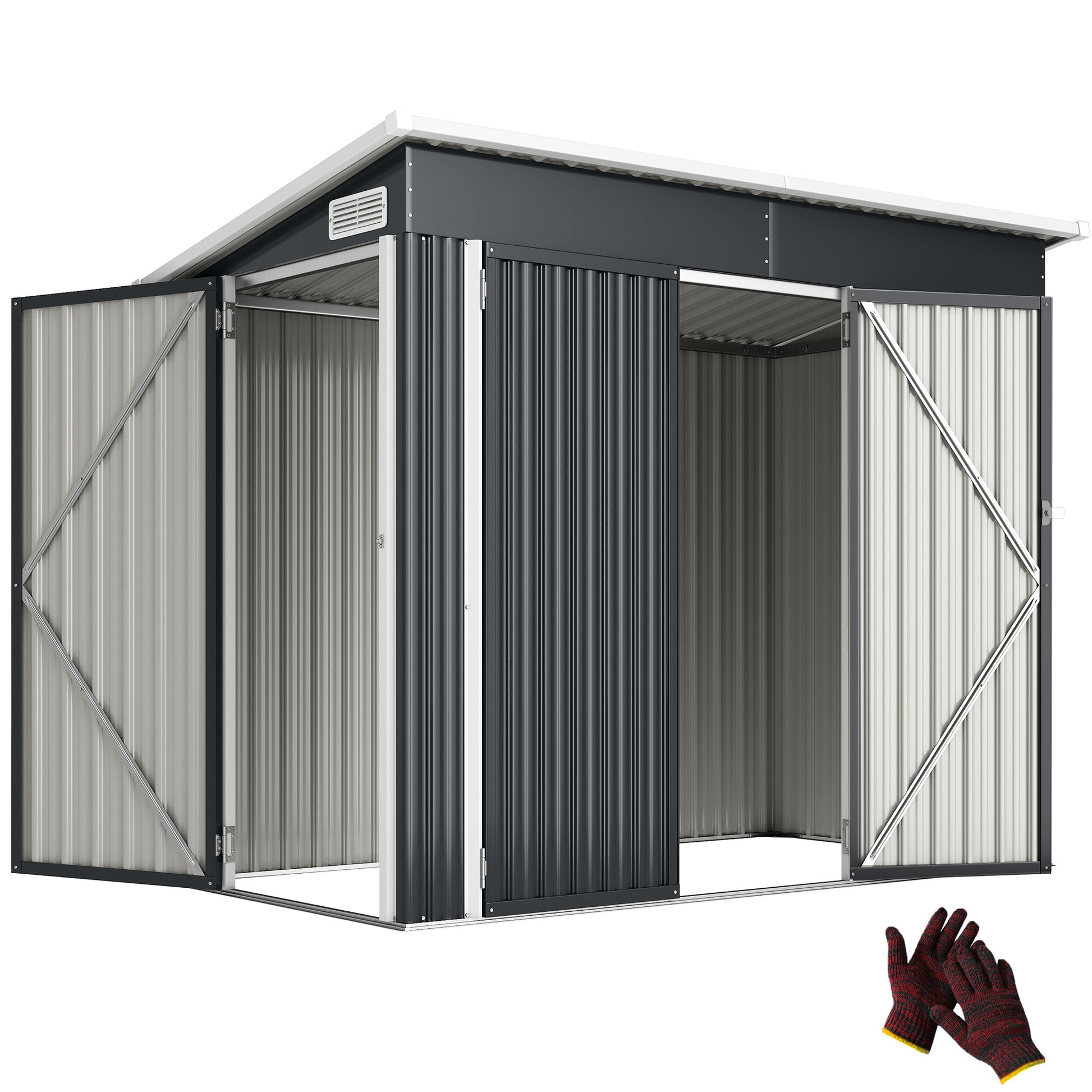 Outsunny Caseta de Jardín Exterior 2,7 m², 234x132x185 cm, Cobertizo de Jardín Exterior Metálico con Triple Puerta, Cerradura, Techo Inclinado y Ventilación para Almacenamiento de Herramientas, Gris