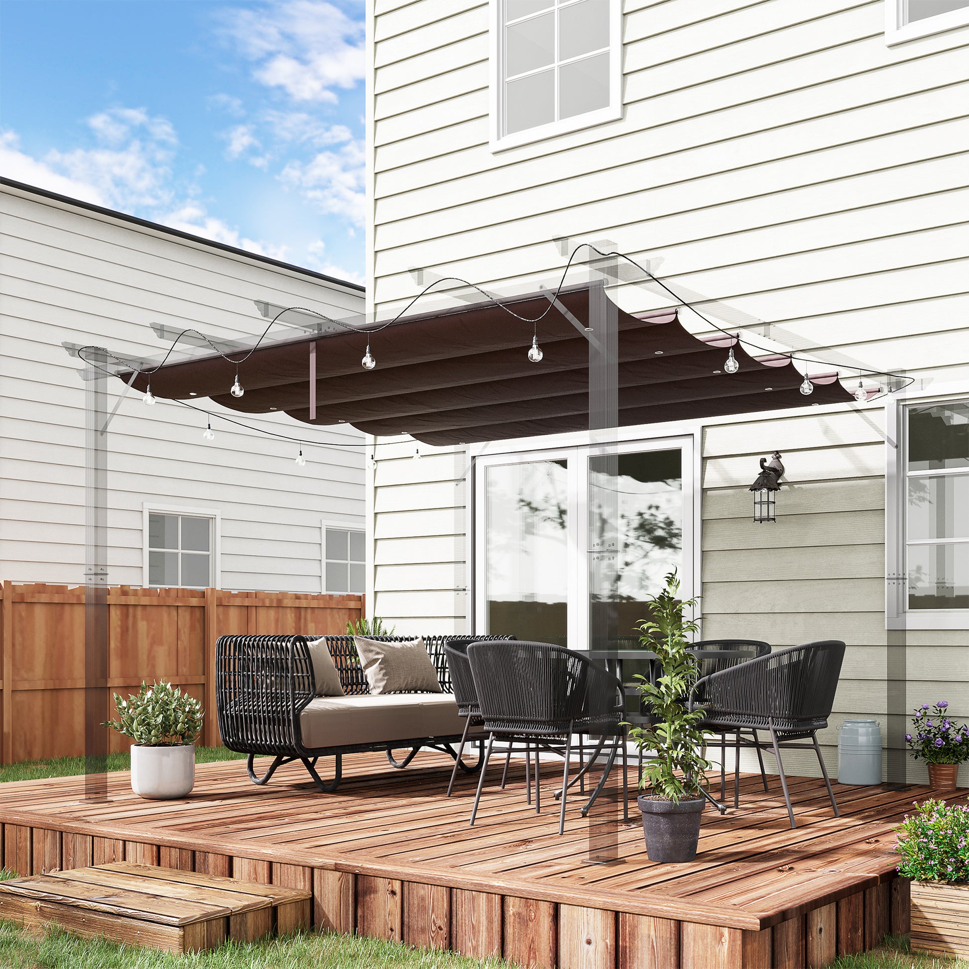 Outsunny Techo de Pérgola 2,5x2,55 m Techo de Repuesto Retráctil para Sombrilla Toldo de Tela para Cenador Jardín con 10 Orificios de Drenaje Café