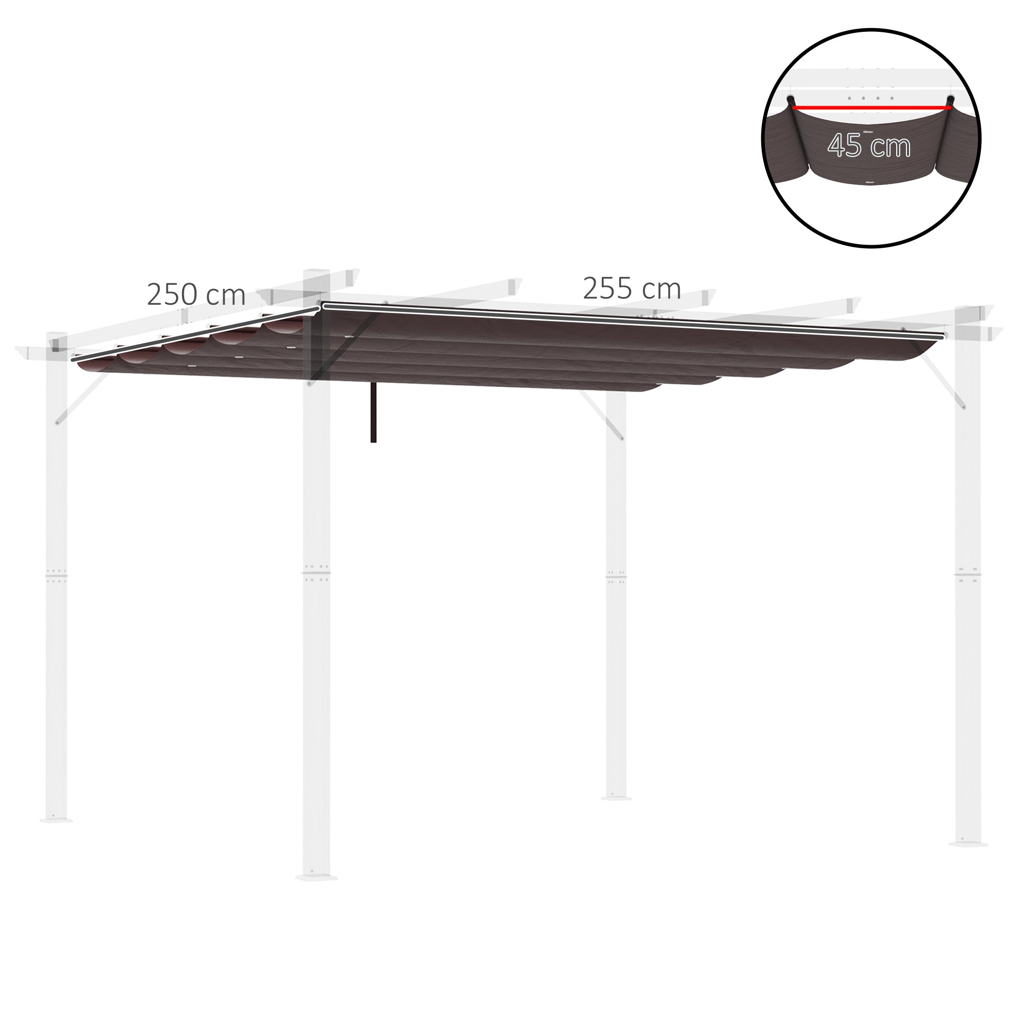 Outsunny Techo de Pérgola 2,5x2,55 m Techo de Repuesto Retráctil para Sombrilla Toldo de Tela para Cenador Jardín con 10 Orificios de Drenaje Café