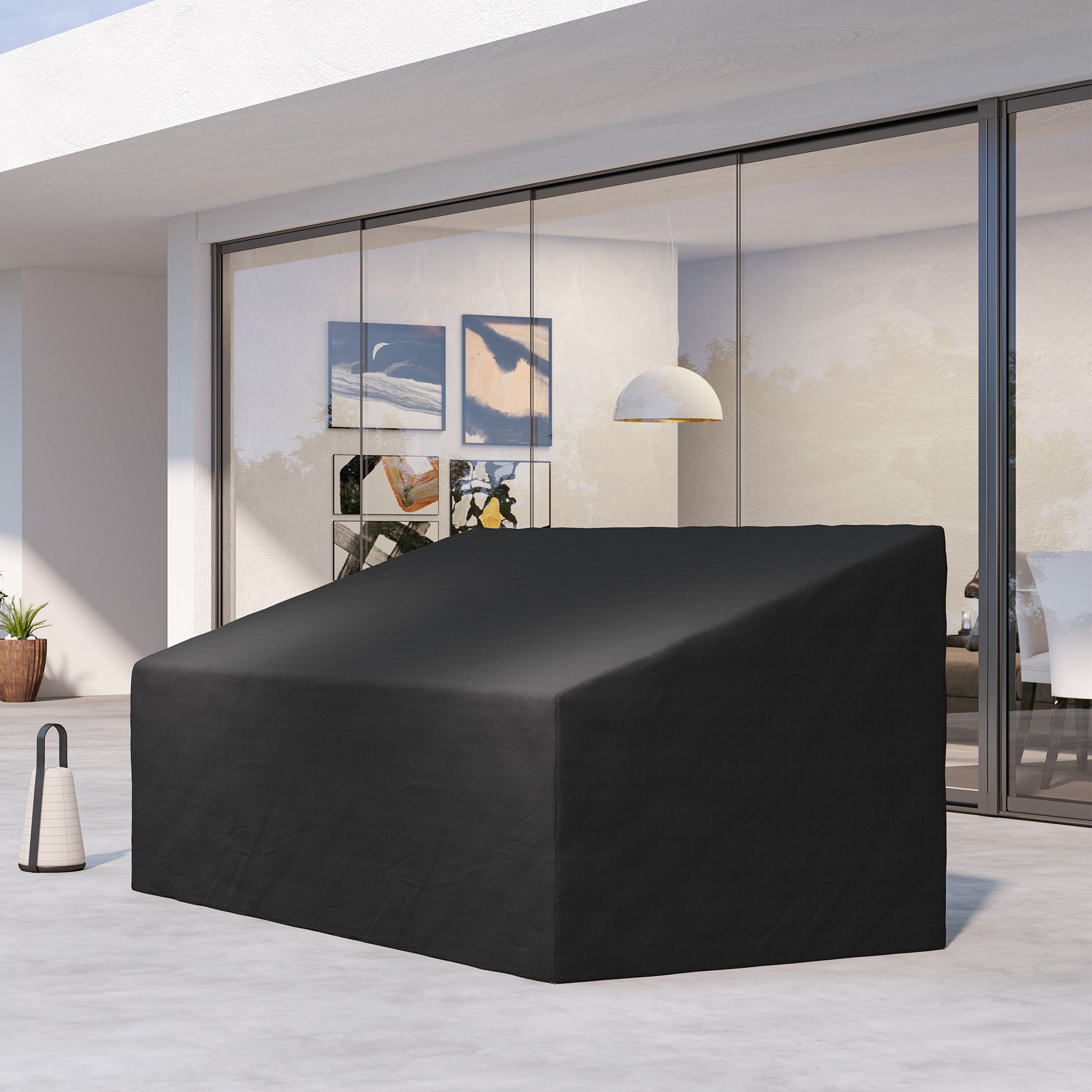 Outsunny Funda para Banco de Jardín 3-4 Plazas, Funda Sofá Exterior Impermeable, Tela Oxford 600D con Recubrimiento Resistente a los Rayos UV y al Polvo, 218x111x63/101 cm para Patio, Terraza, Negro