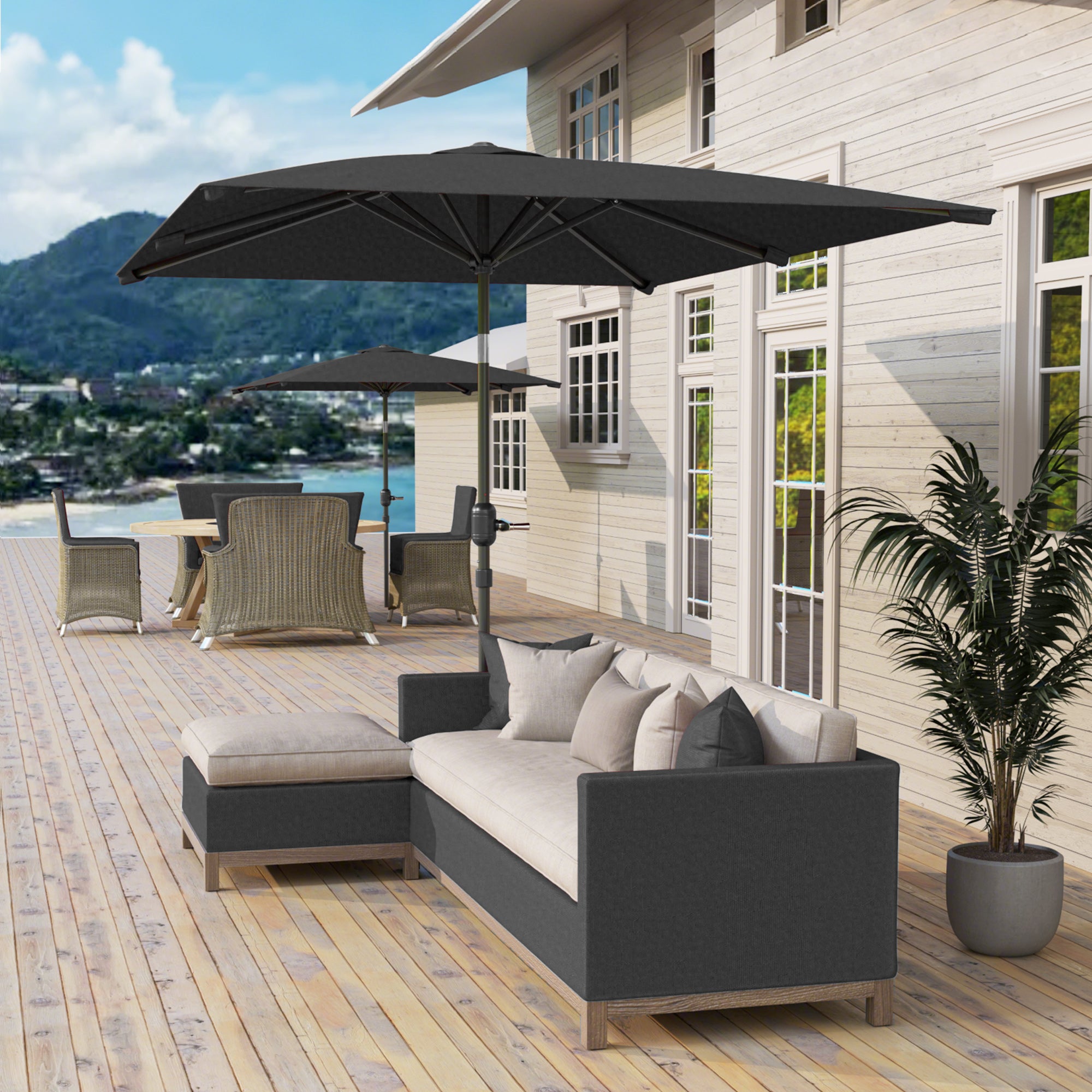 Outsunny Sombrilla de Terraza Exterior, 198x294 cm, Parasol de Terraza Exterior con Ángulo Ajustable, Manivela, Mástil de Aluminio Desmontable y Anti-UV, Sombrilla para Jardín, Patio, Gris Oscuro