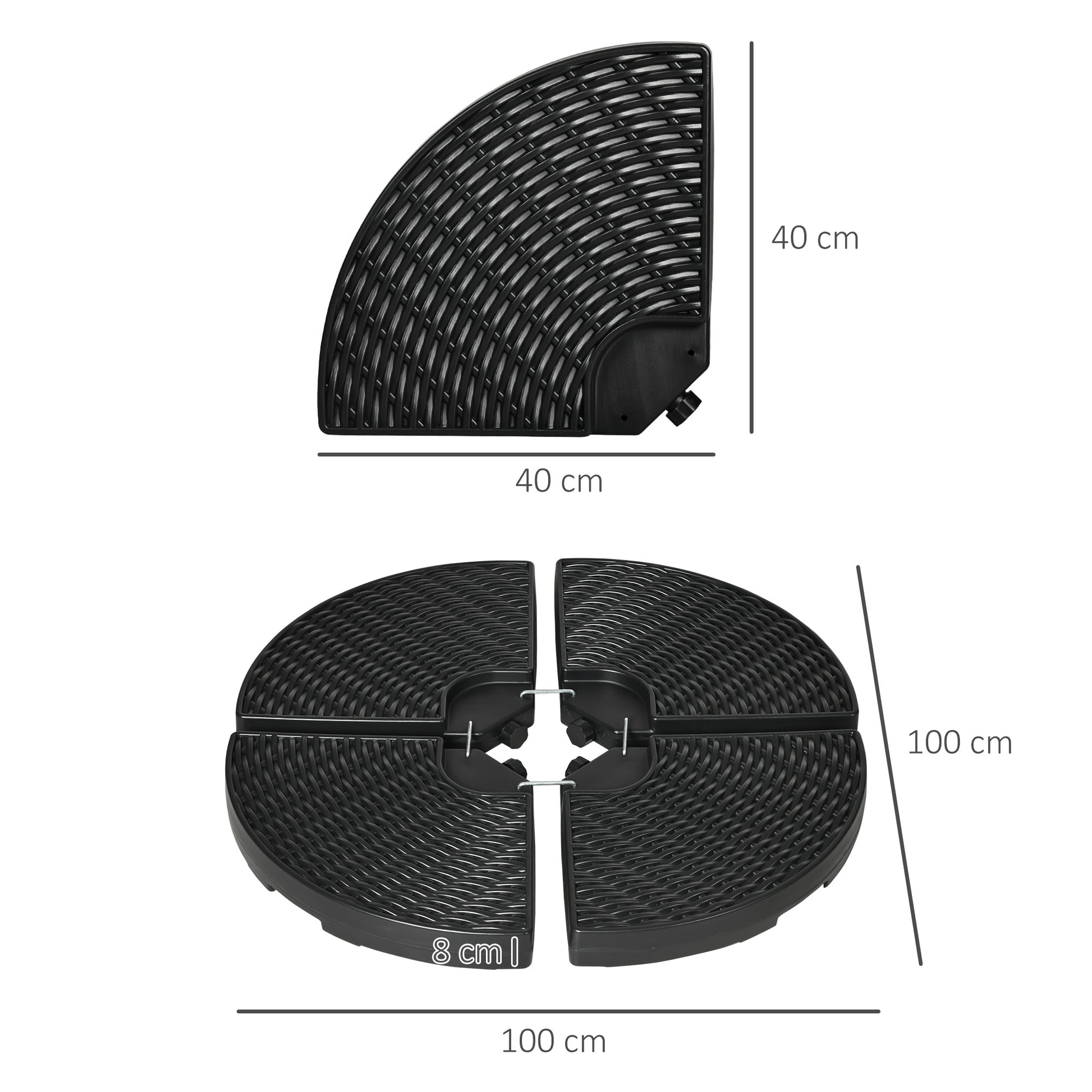 Outsunny Base para Sombrilla de 4 Piezas Soporte para Parasol Rellenable con Arena 68 kg o Agua 52 L para Jardín Patio Terraza Negro