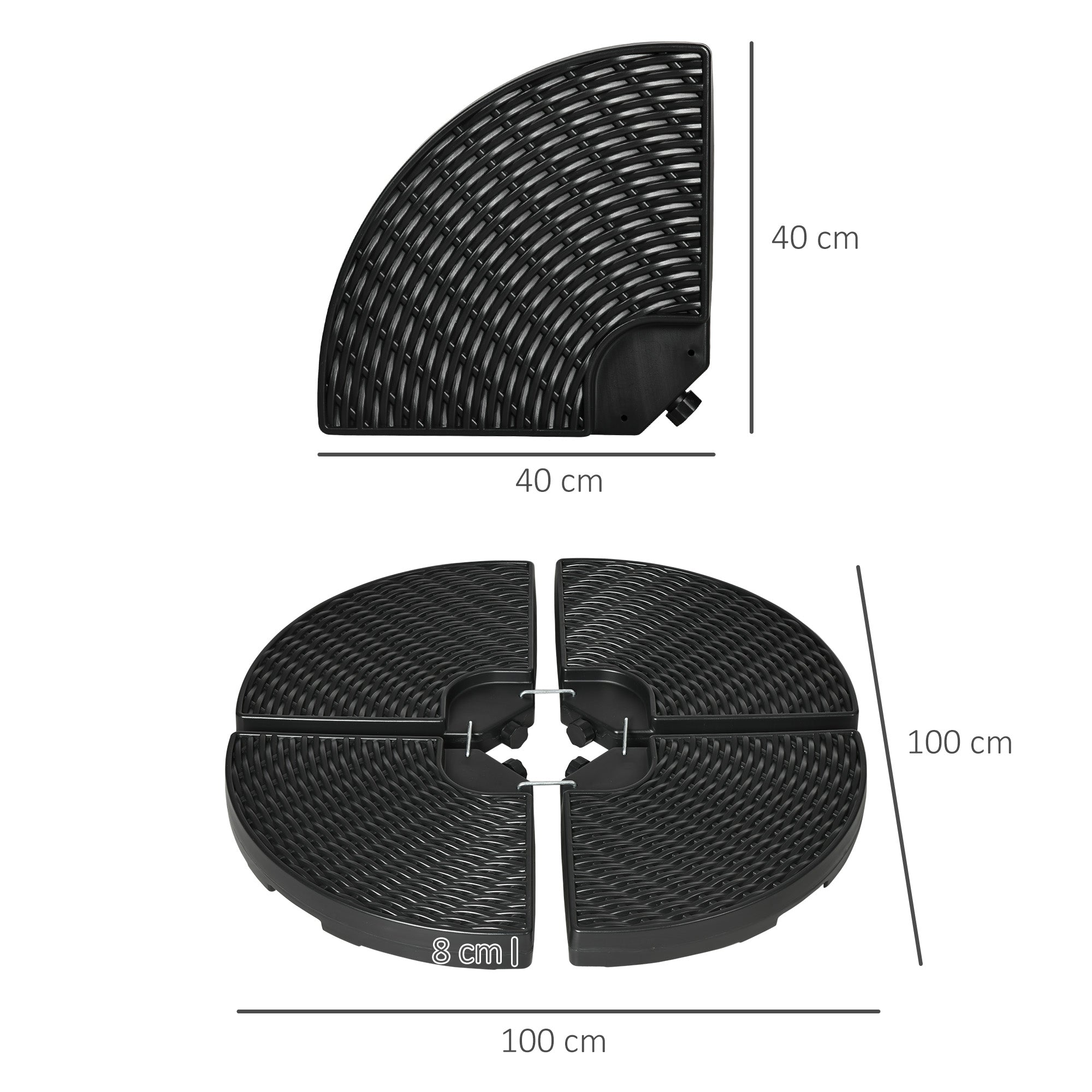 Outsunny Base para Sombrilla de 4 Piezas Soporte para Parasol Rellenable con Arena 68 kg o Agua 52 L para Jardín Patio Terraza Negro