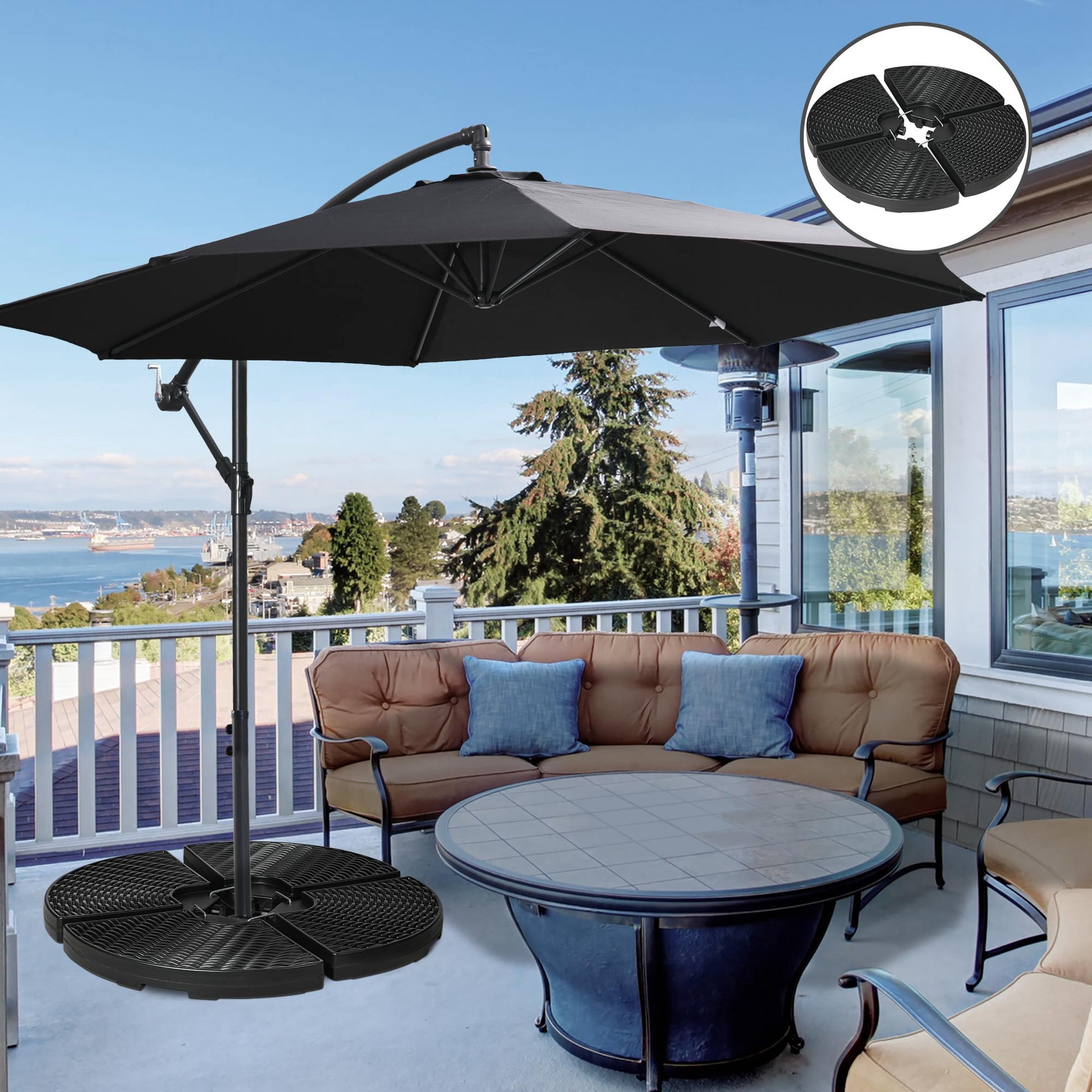 Outsunny Base para Sombrilla de 4 Piezas Soporte para Parasol Rellenable con Arena 68 kg o Agua 52 L para Jardín Patio Terraza Negro