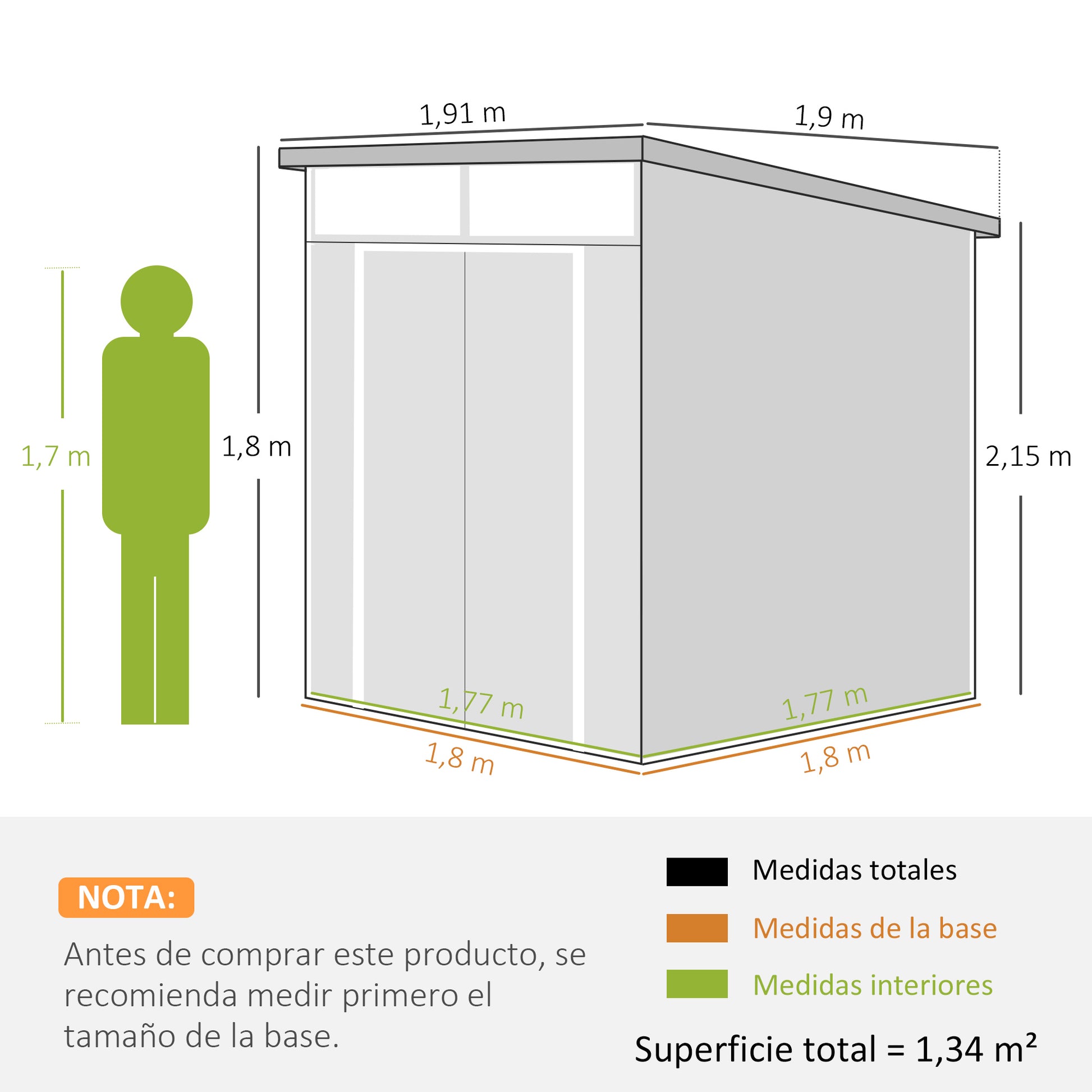 Outsunny Caseta de Jardín Exterior, 3,24 m², 190x191x215 cm, Cobertizo de Jardín Exterior, Puerta Corredera con Pestillo, Ventana y Ventilación, para Almacenamiento de Herramientas, Gris Claro