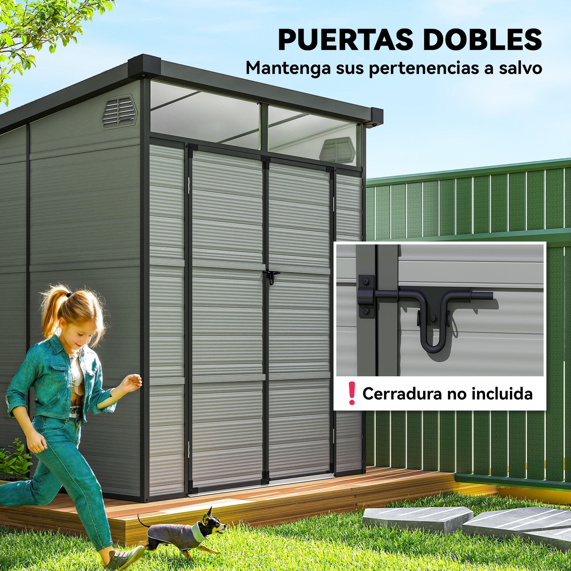 Outsunny Caseta de Jardín Exterior, 3,24 m², 190x191x215 cm, Cobertizo de Jardín Exterior, Puerta Corredera con Pestillo, Ventana y Ventilación, para Almacenamiento de Herramientas, Gris Claro