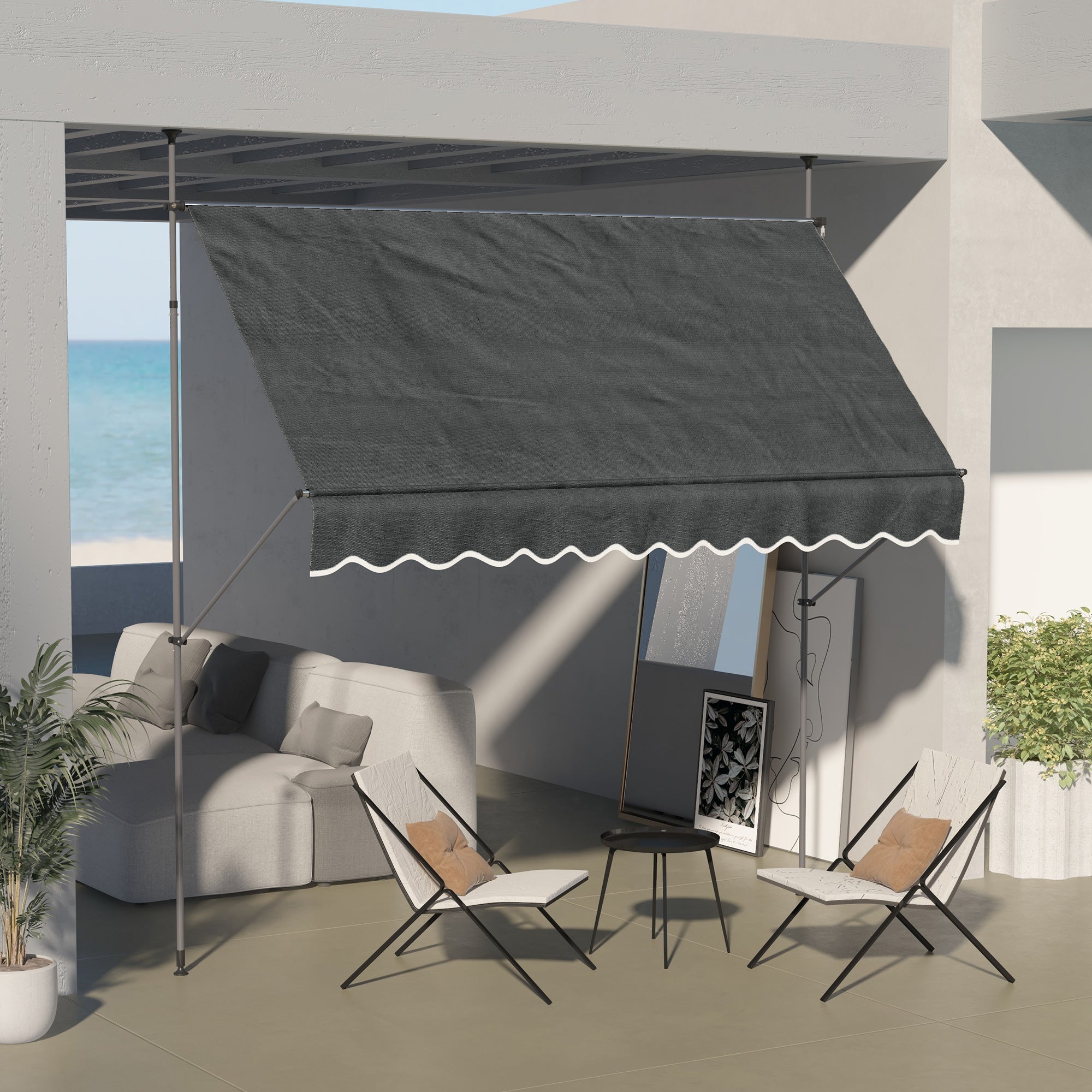 Outsunny Toldo Manual Retráctil 3x1,2 m Toldo Exterior Terraza Enrollable Altura Ajustable con Manivela 210-300 cm Sin Taladro Protección UV30+ para Balcón Jardín Gris Oscuro