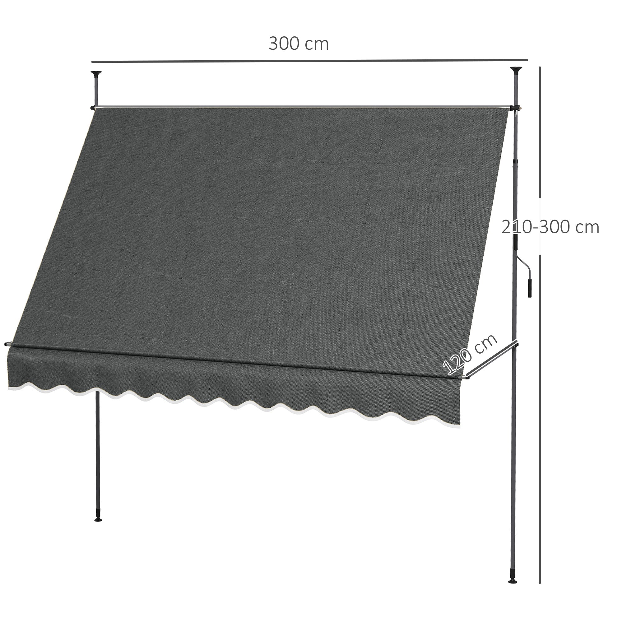 Outsunny Toldo Manual Retráctil 3x1,2 m Toldo Exterior Terraza Enrollable Altura Ajustable con Manivela 210-300 cm Sin Taladro Protección UV30+ para Balcón Jardín Gris Oscuro