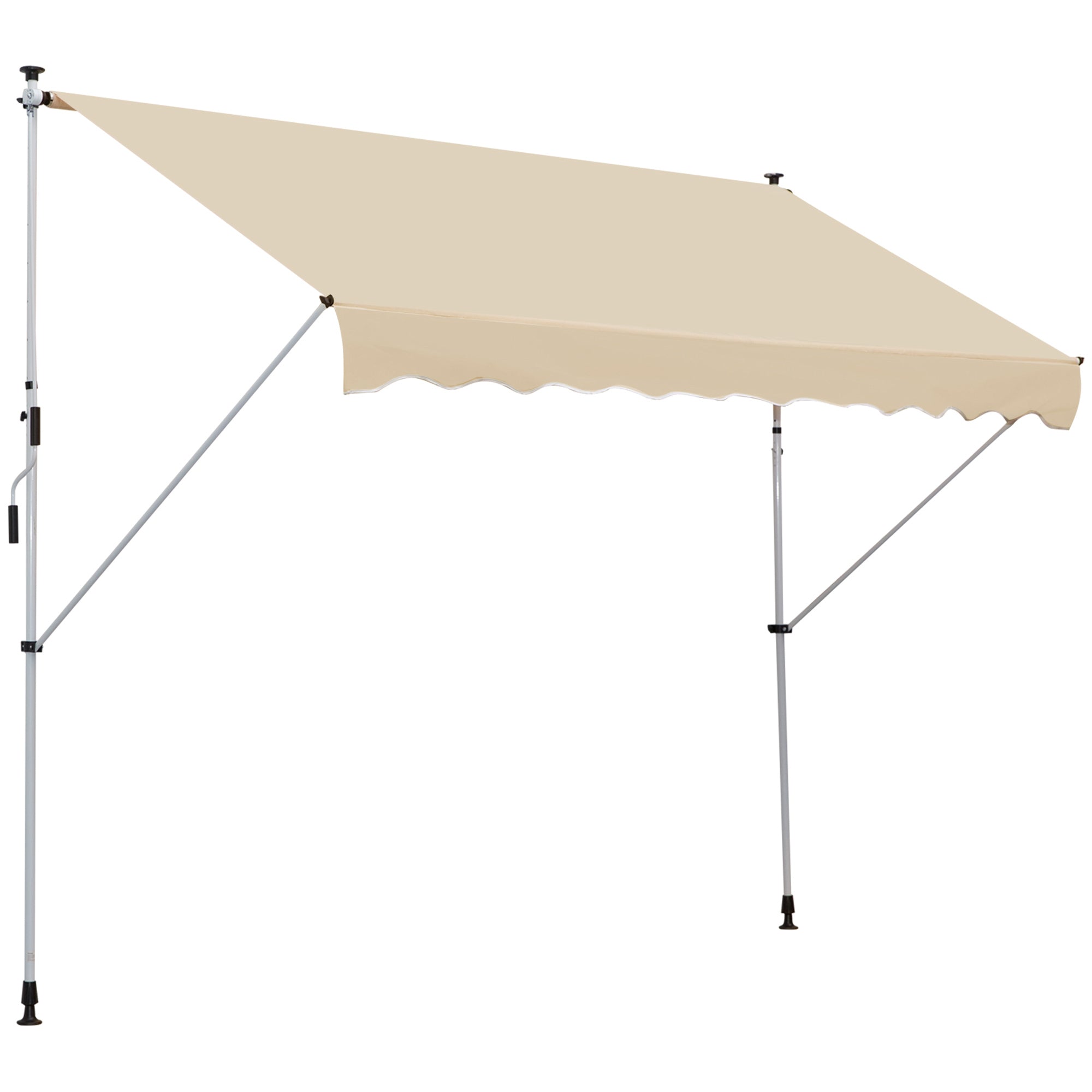 Outsunny Toldo Manual Retráctil 3x1,5 m Toldo Exterior Terraza Enrollable Altura Ajustable con Manivela 170-280 cm Sin Taladro para Balcón Jardín Beige
