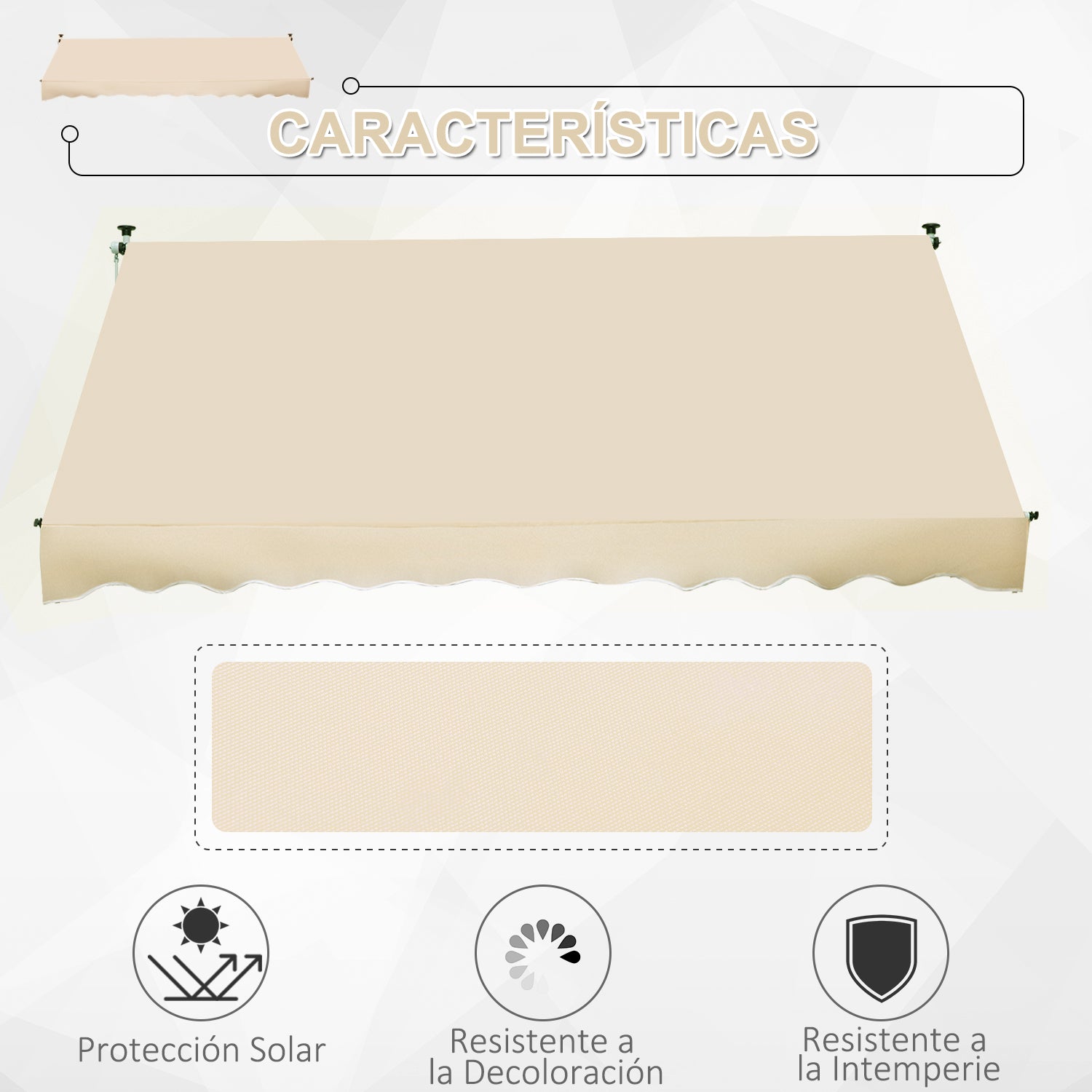 Outsunny Toldo Manual Retráctil 3x1,5 m Toldo Exterior Terraza Enrollable Altura Ajustable con Manivela 170-280 cm Sin Taladro para Balcón Jardín Beige