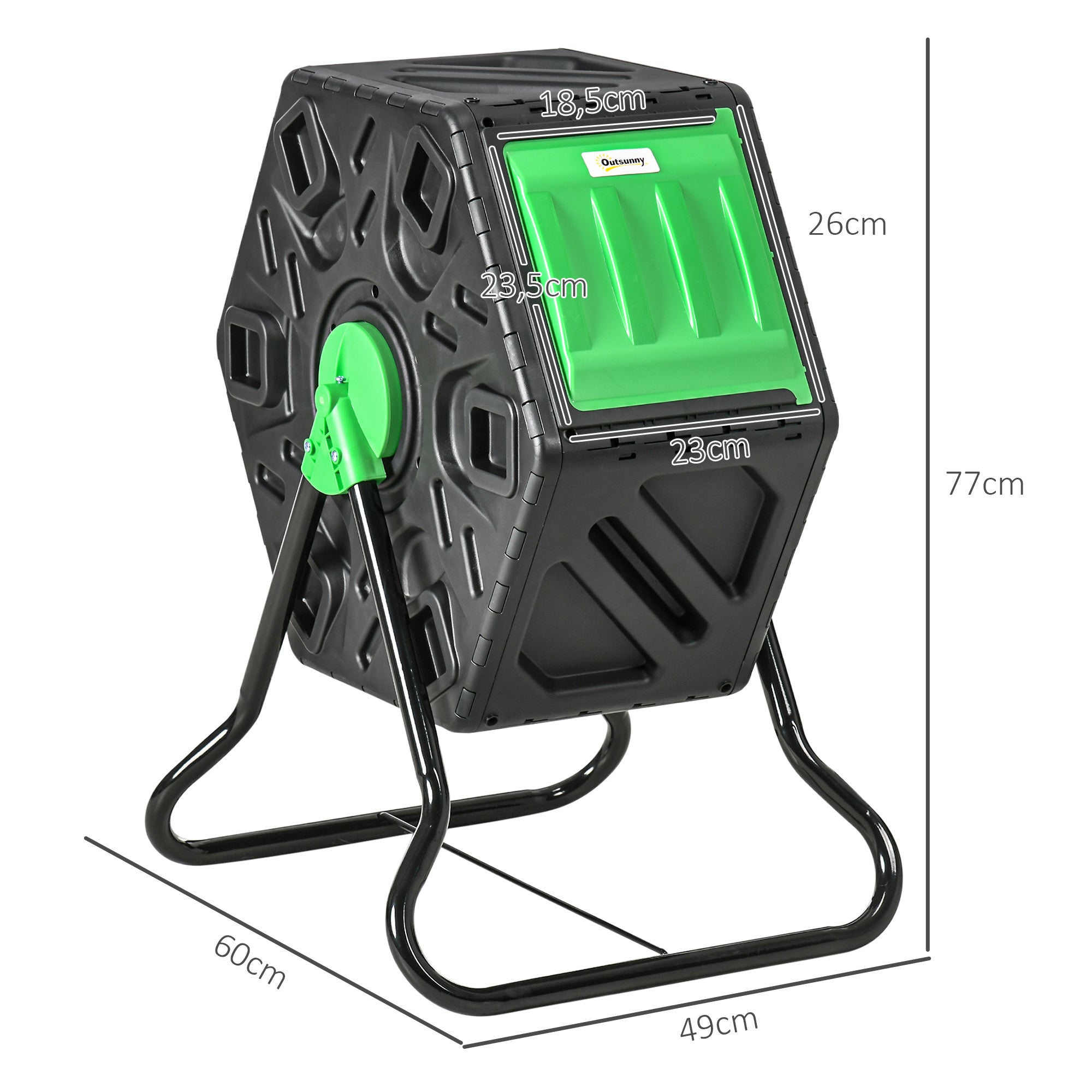 Outsunny Compostador Giratorio de 65L Contenedor de Compostaje de Jardín de Doble Cámara Compostadora con Aberturas de Ventilación y Patas de Acero 60x49x77 cm Negro