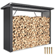 Outsunny Casetilla para Leña de Acero Galvanizado, Cobertizo Leñero Exterior de Almacenamiento de Troncos, con Base Elevada y Techo Inclinado, 213x66,5x150 cm, Gris Oscuro