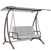 Outsunny Columpio de Jardín Exterior de 3 Plazas Balancín de Jardín Exterior Convertible en Cama con Toldo Ajustable Protección UPF30+ y Cojines Carga 330 kg 200x120x175 cm Gris Claro