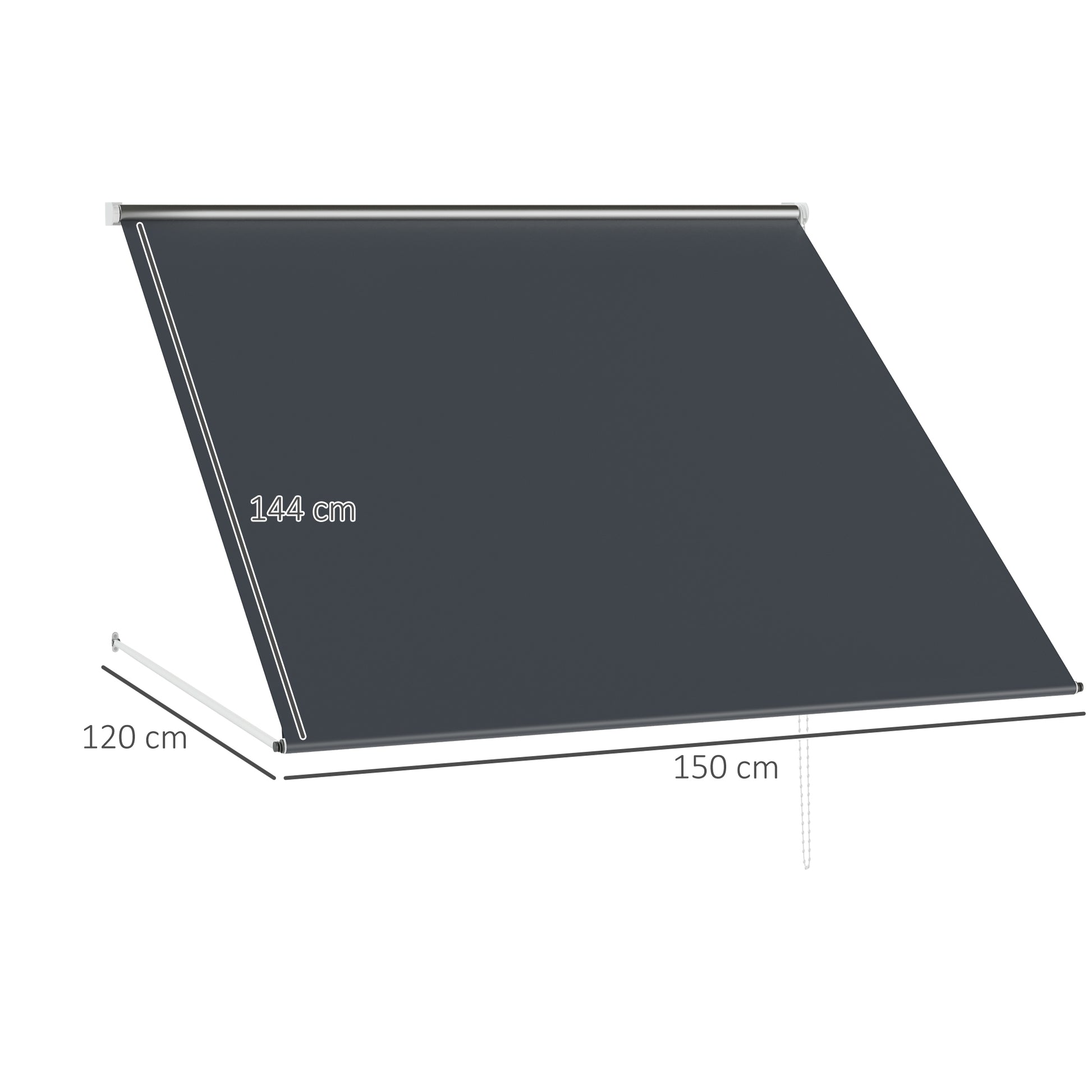 Outsunny Toldo para Ventana Manual 150x120 cm Toldo Retráctil de Exterior con Marco de Aluminio Ángulo de Inclinación Ajustable Anti-UV e Impermeable Gris Oscuro