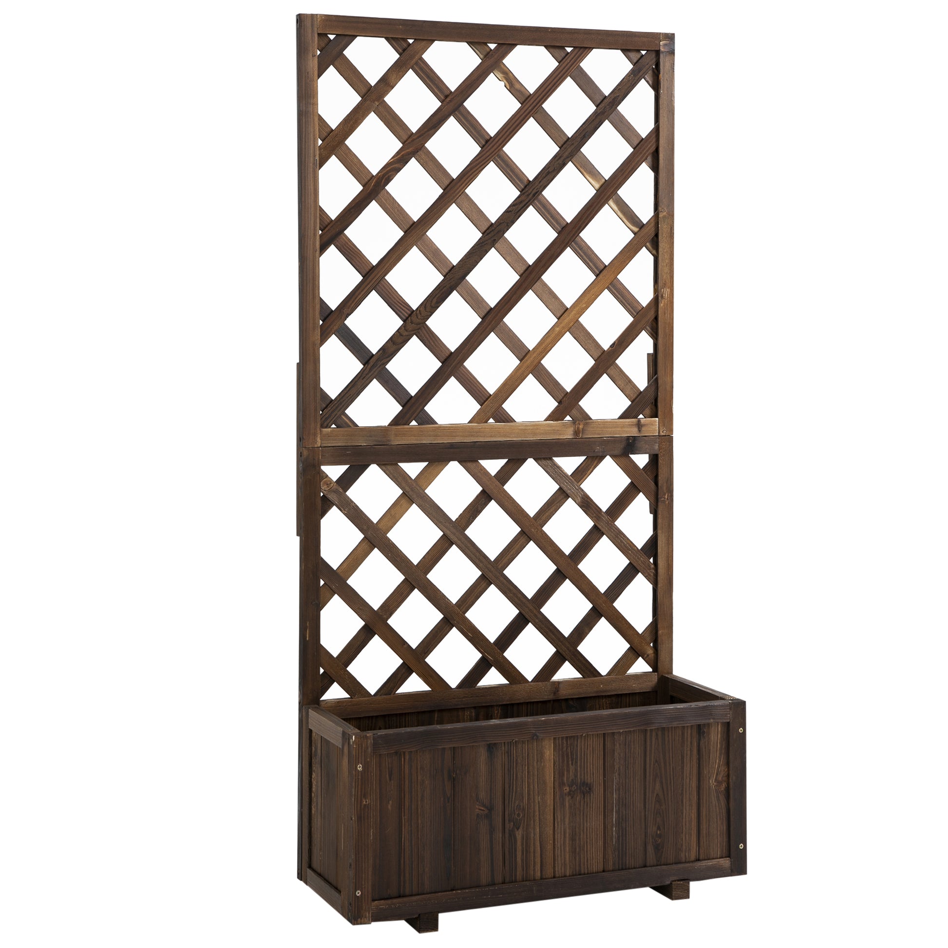 Outsunny Jardinera con Enrejado de Madera Maciza Macetero de Jardín con Soporte para Trepadora para Cultivo de Plantas Flores en Exterior 72,5x31,5x149,5 cm Carbonizado