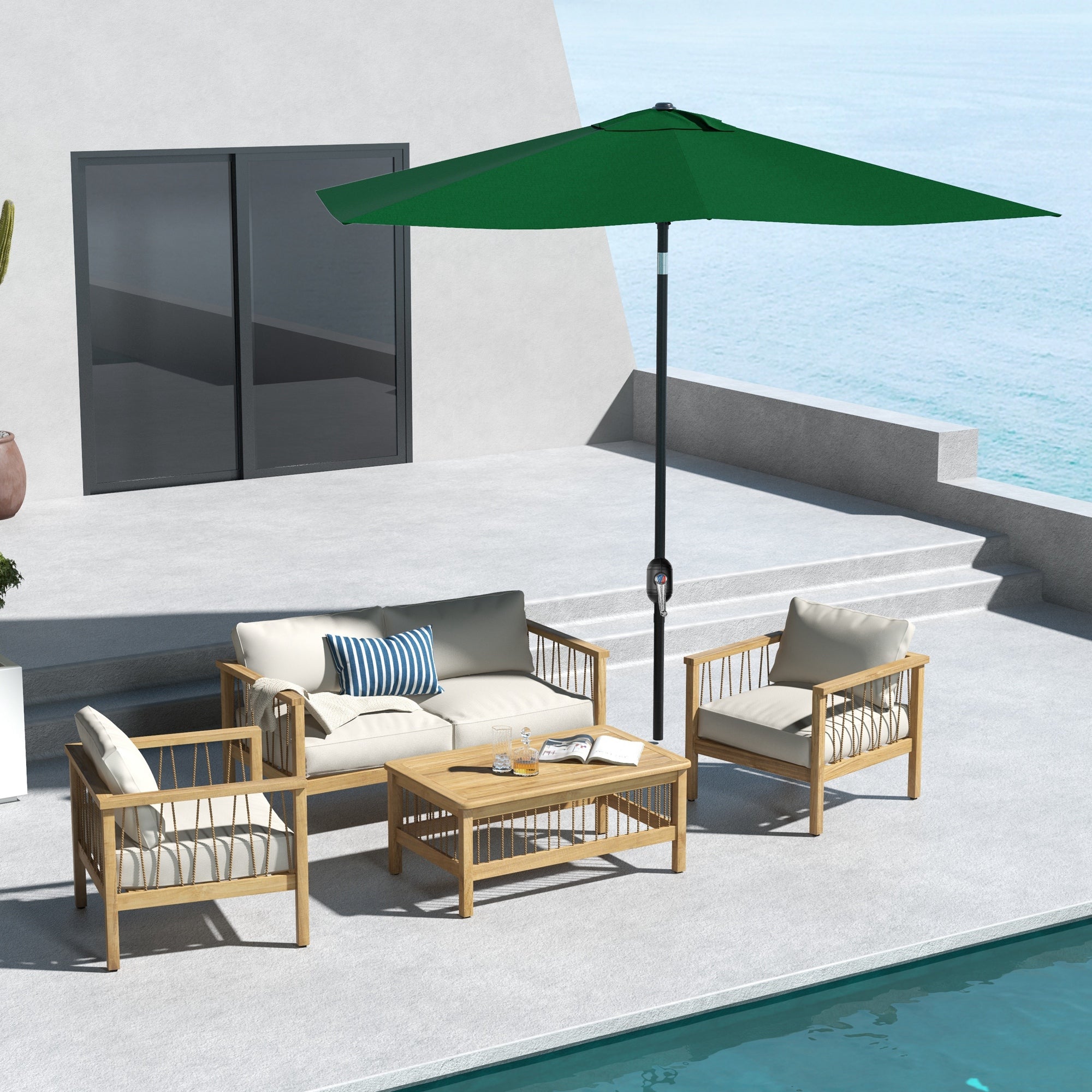 Outsunny Sombrilla de Terraza Exterior 3x2 m Parasol de Terraza Exterior con Ángulo Ajustable Mástil de Aluminio y Protección UV 50+ Sombrilla para Jardín Patio Verde