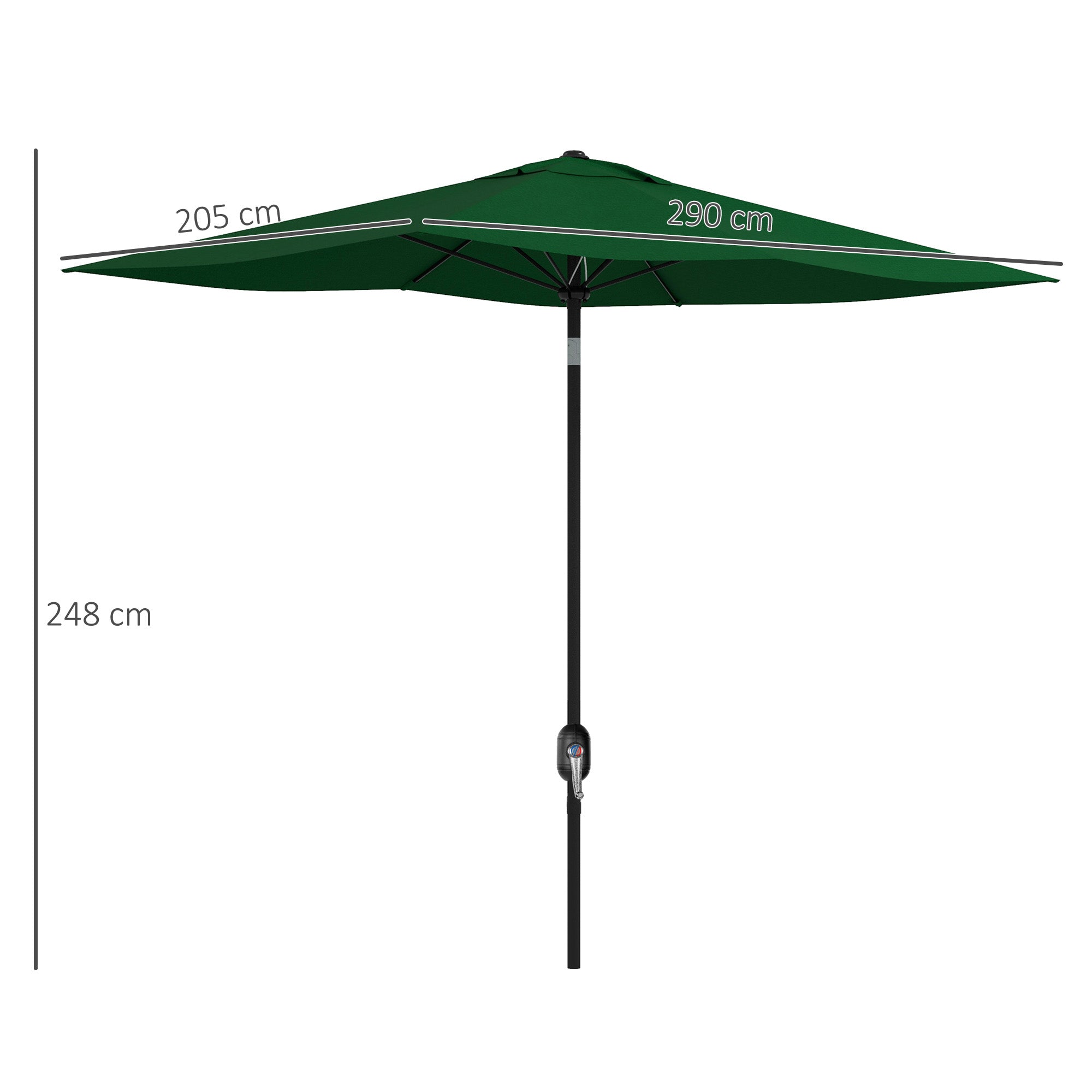 Outsunny Sombrilla de Terraza Exterior 3x2 m Parasol de Terraza Exterior con Ángulo Ajustable Mástil de Aluminio y Protección UV 50+ Sombrilla para Jardín Patio Verde