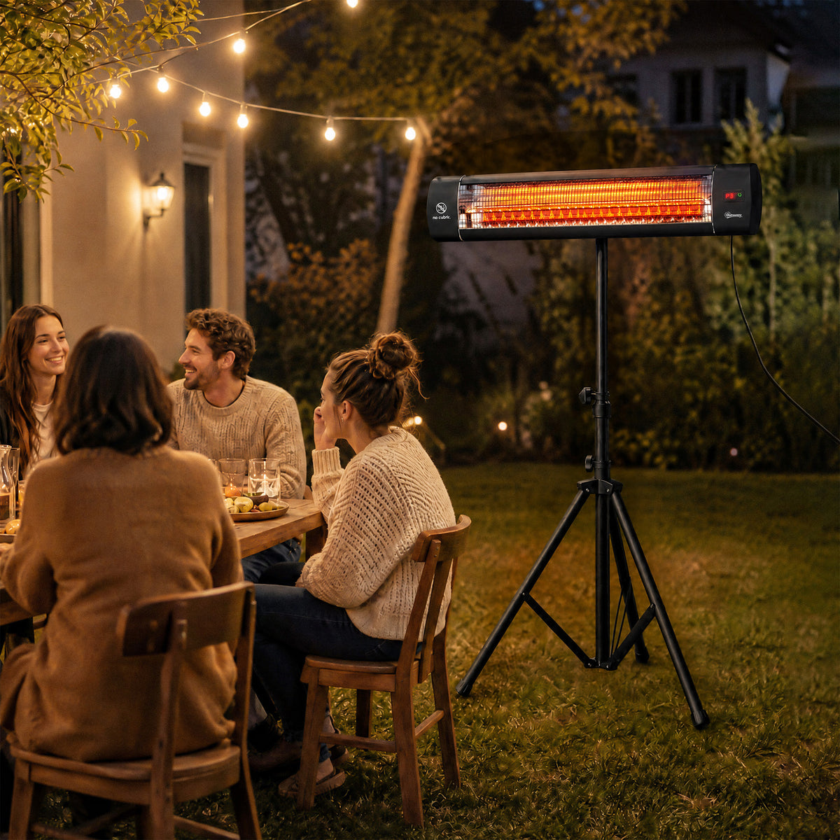 Outsunny Calefactor por Infrarrojos para Terraza 2500 W, Estufa Exterior Eléctrica de Pie de Aluminio con IP65, Trípode Regulable, 3 Niveles de Calor, Control Táctil/Remoto, Temporizador 24 H