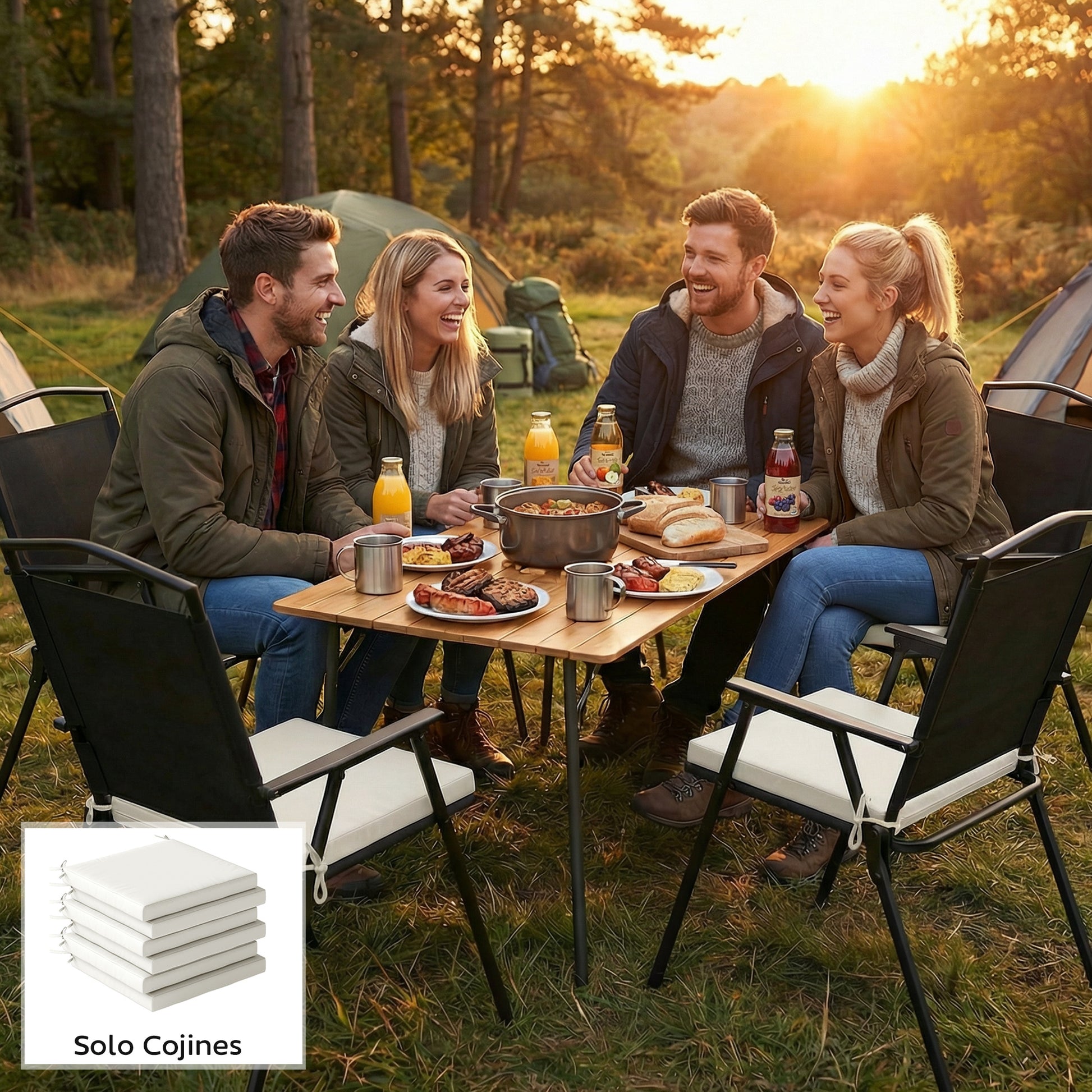 Outsunny Juego de Cojines para Sillas de Comedor, 46x42x7 cm, 6 Piezas, Cojines para Sillas de Jardín con Funda Lavable y Lazos, Impermeable y Anti-UV, Crema
