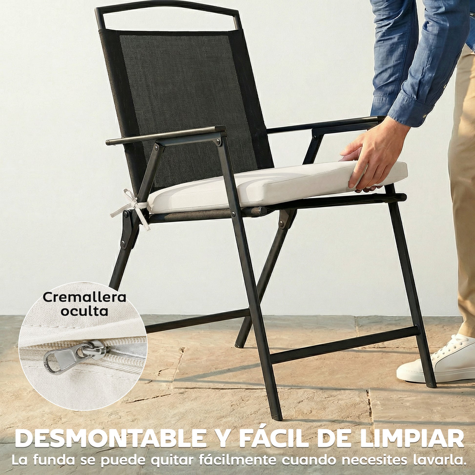 Outsunny Juego de Cojines para Sillas de Comedor, 46x42x7 cm, 6 Piezas, Cojines para Sillas de Jardín con Funda Lavable y Lazos, Impermeable y Anti-UV, Crema