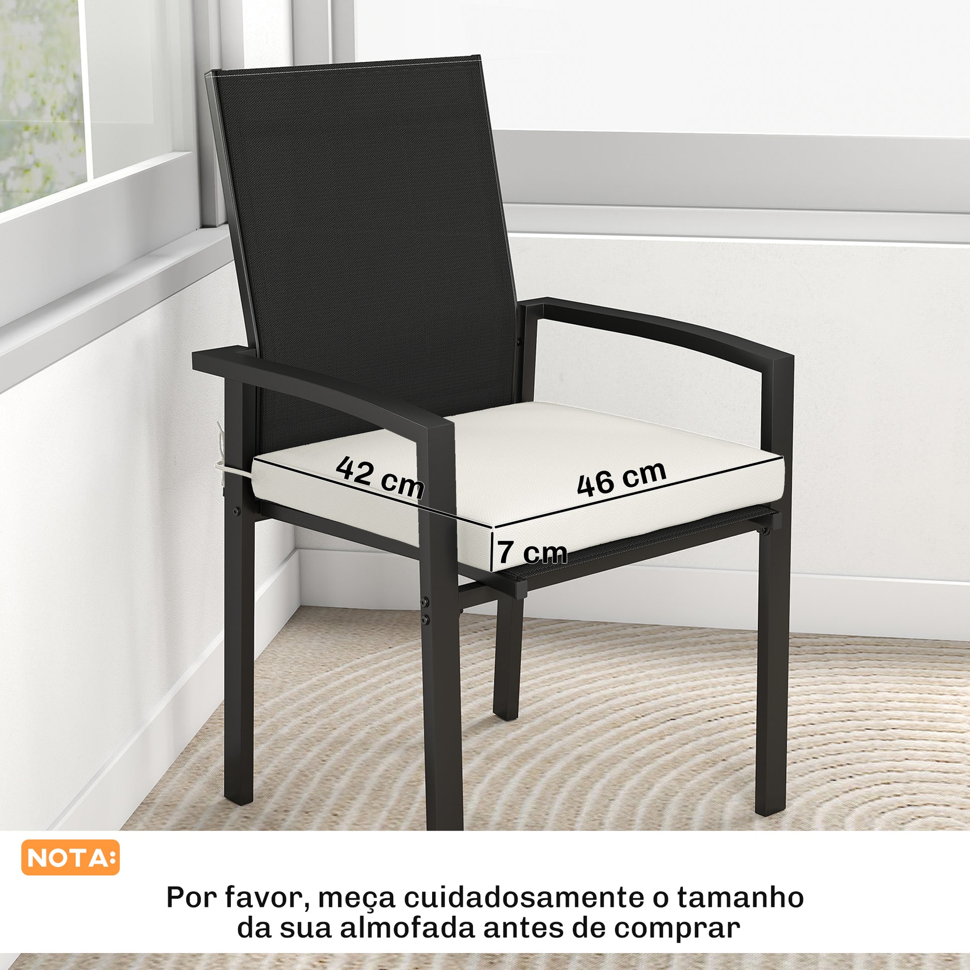 Outsunny Juego de Cojines para Sillas de Comedor, 46x42x7 cm, 6 Piezas, Cojines para Sillas de Jardín con Funda Lavable y Lazos, Impermeable y Anti-UV, Crema