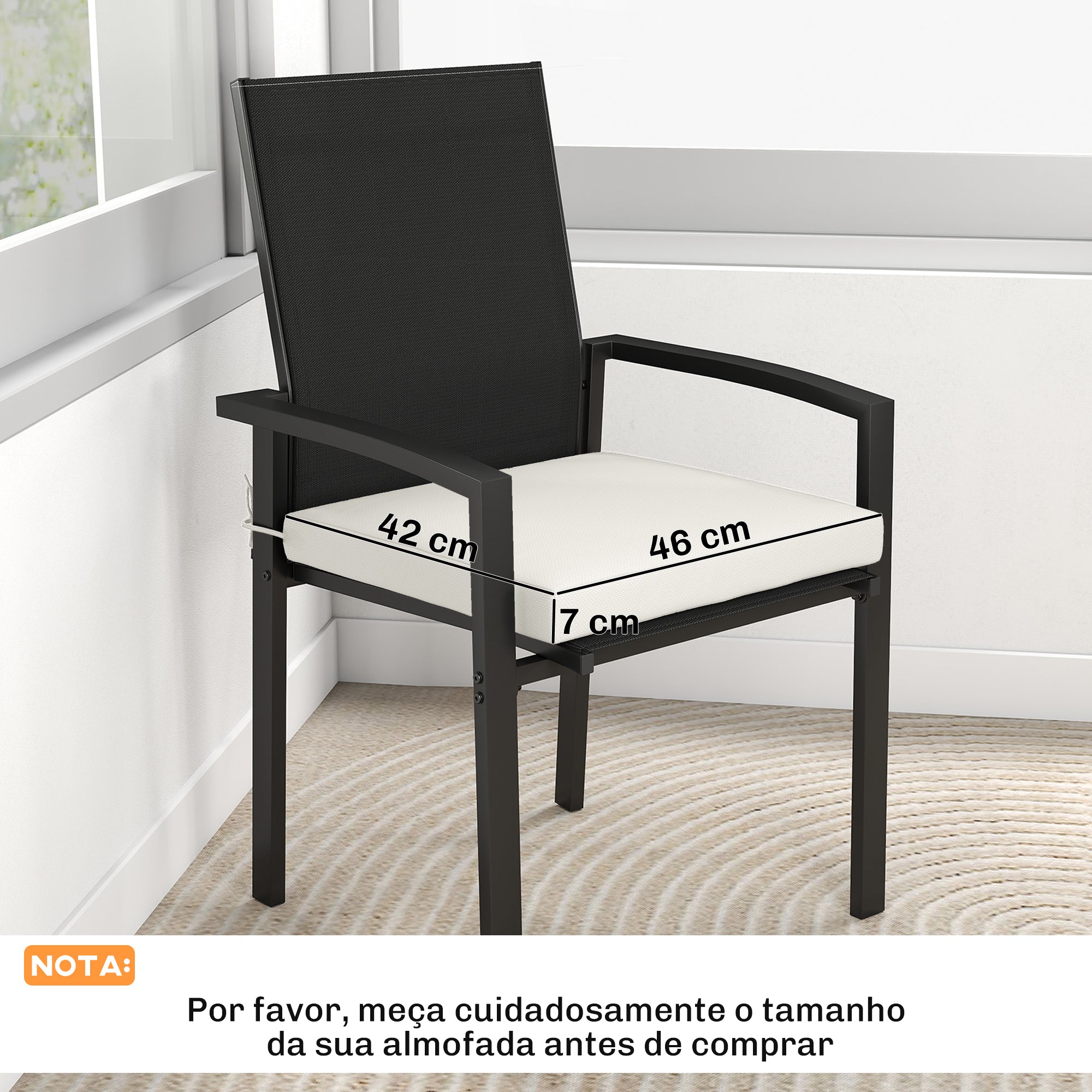 Outsunny Juego de Cojines para Sillas de Comedor, 46x42x7 cm, 6 Piezas, Cojines para Sillas de Jardín con Funda Lavable y Lazos, Impermeable y Anti-UV, Crema