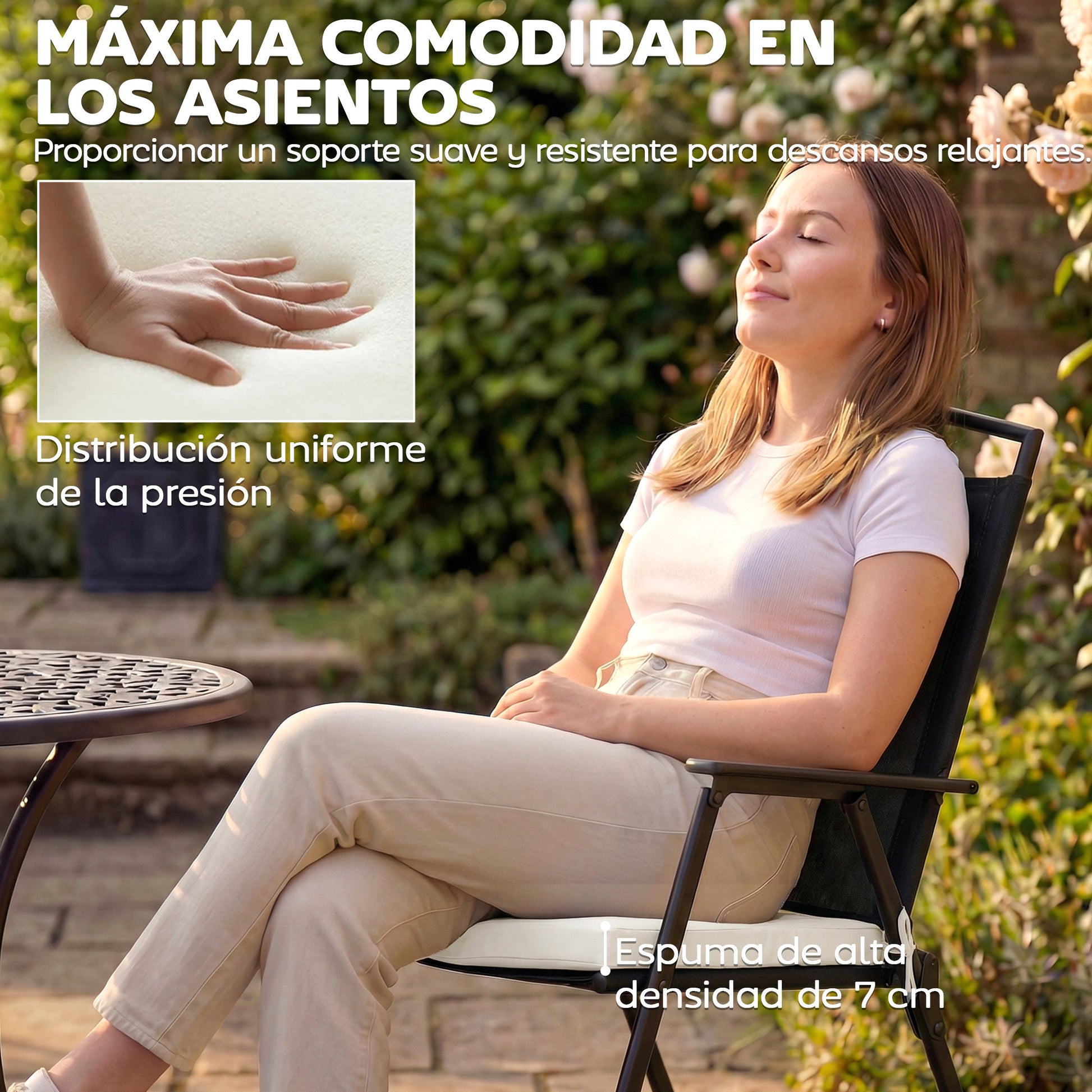 Outsunny Juego de Cojines para Sillas de Comedor, 46x42x7 cm, 6 Piezas, Cojines para Sillas de Jardín con Funda Lavable y Lazos, Impermeable y Anti-UV, Crema