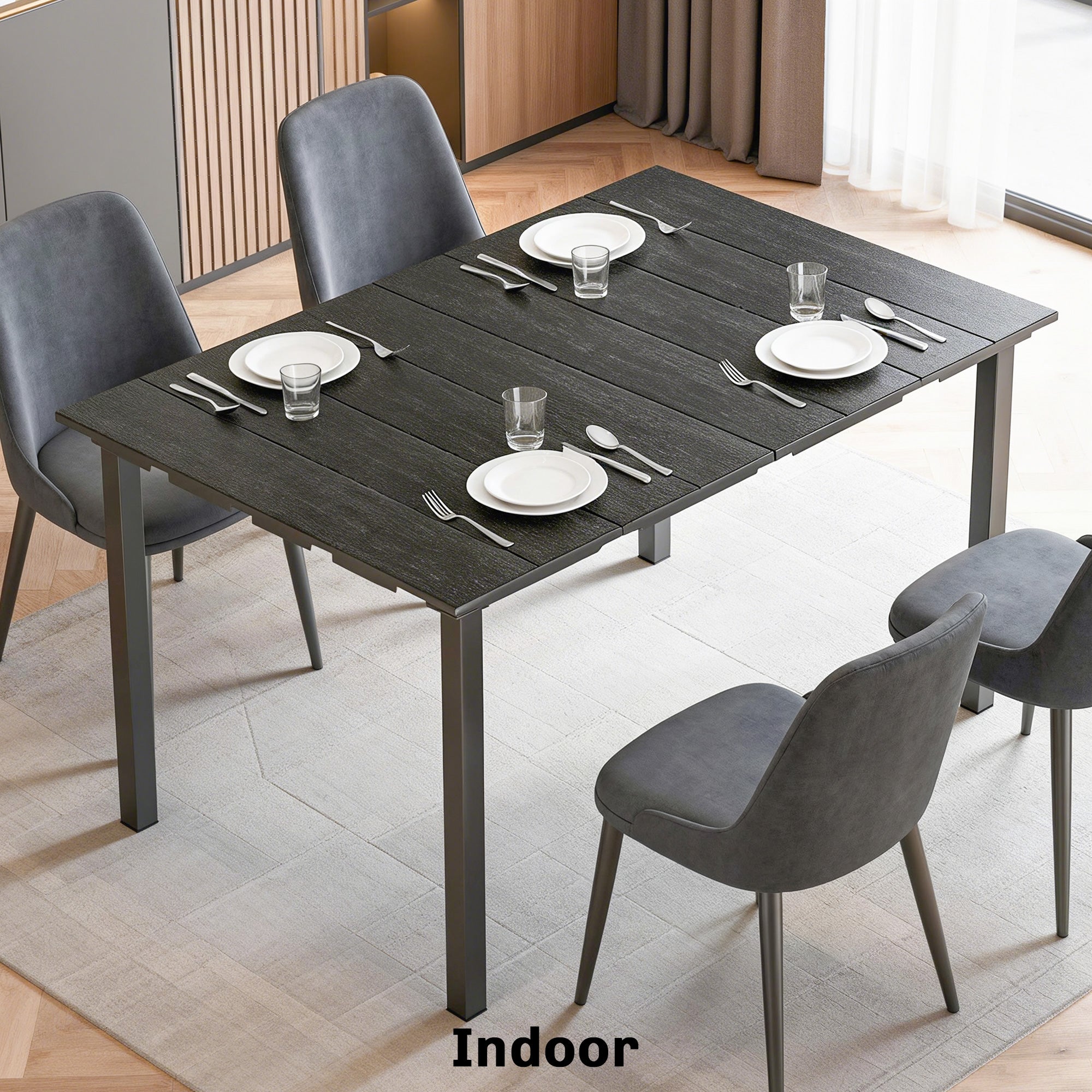 Outsunny Mesa de Comedor de Jardín Rectangular, Mesa de Terraza Exterior 120x90x74 cm, con Encimera de HDPE y Estructura Metálica, para 6 Personas, Carga 50 kg, para Patio, Balcón, Negro
