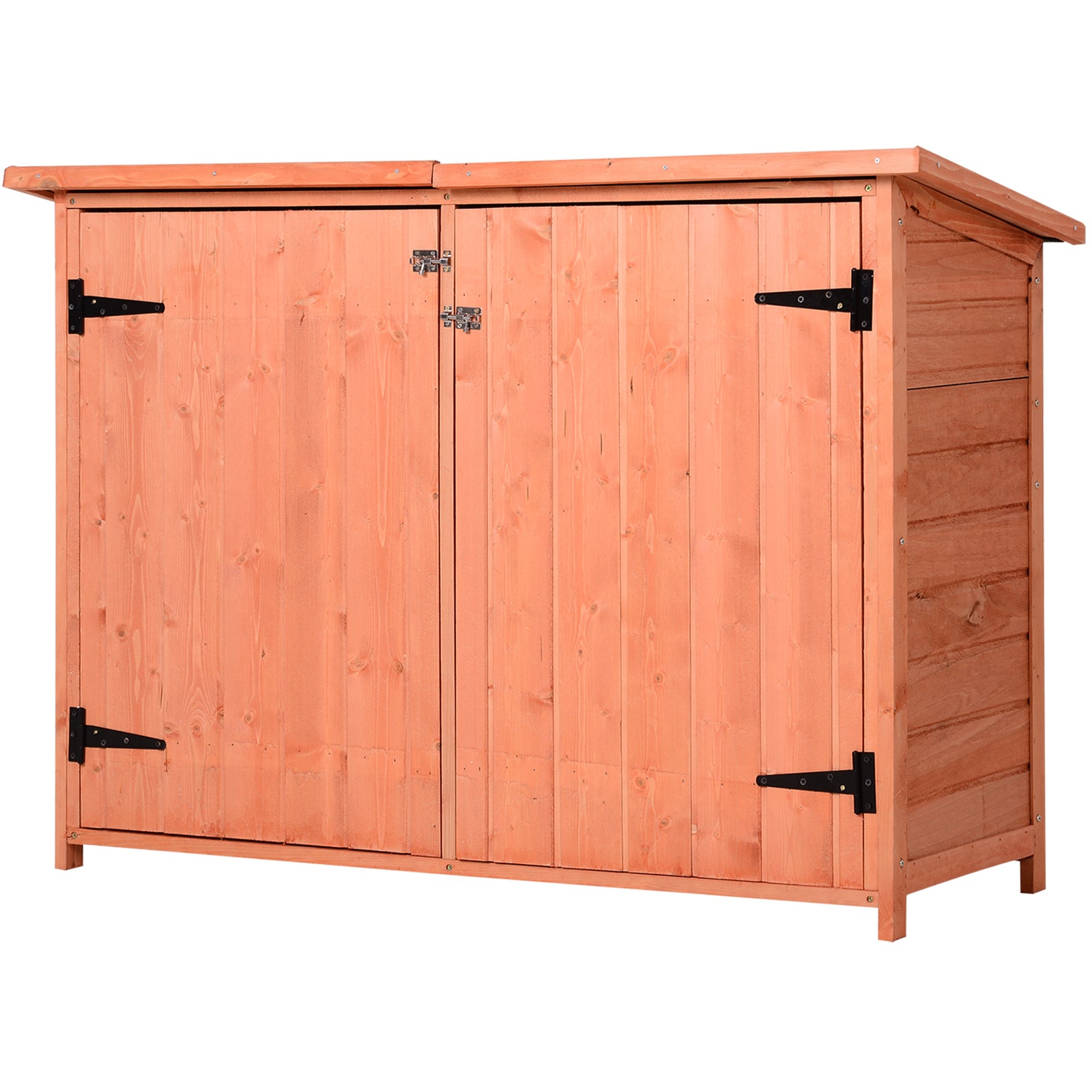 Outsunny Armario de Jardín de Madera 128x49x91 cm Cobertizo para Almacenaje de Herramientas con Techo Asfáltico 2 Niveles y 2 Puertas con Cerraduras para Exterior Terraza Natural