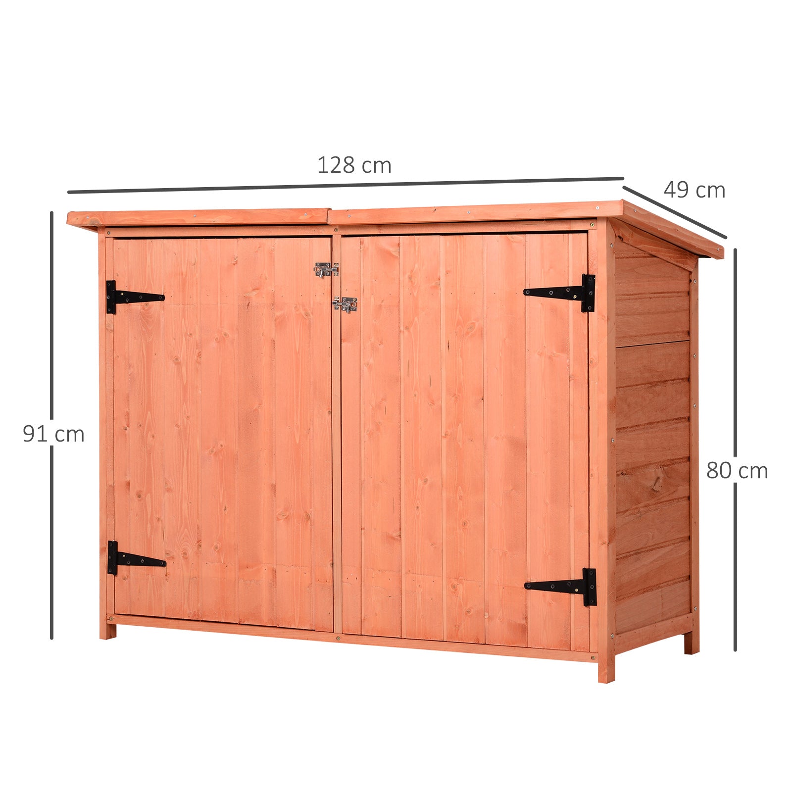 Outsunny Armario de Jardín de Madera 128x49x91 cm Cobertizo para Almacenaje de Herramientas con Techo Asfáltico 2 Niveles y 2 Puertas con Cerraduras para Exterior Terraza Natural