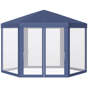 Outsunny Carpa Gazebo tipo Cenador Hexagonal con Mosquitera para Jardín y Terraza Ø1,97 m Material de Poliéster Impermeable (Azul)