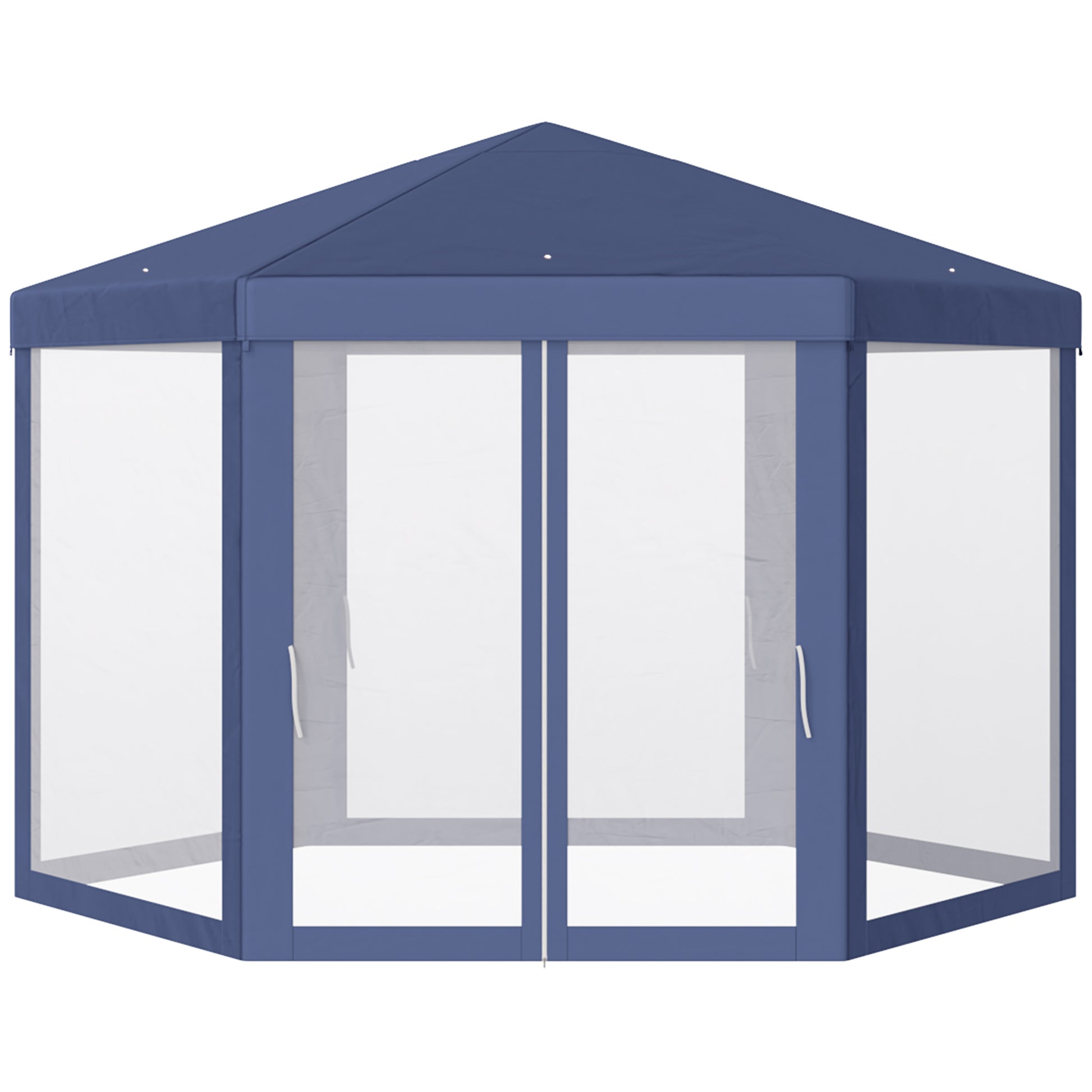 Outsunny Carpa Gazebo tipo Cenador Hexagonal con Mosquitera para Jardín y Terraza Ø1,97 m Material de Poliéster Impermeable (Azul)