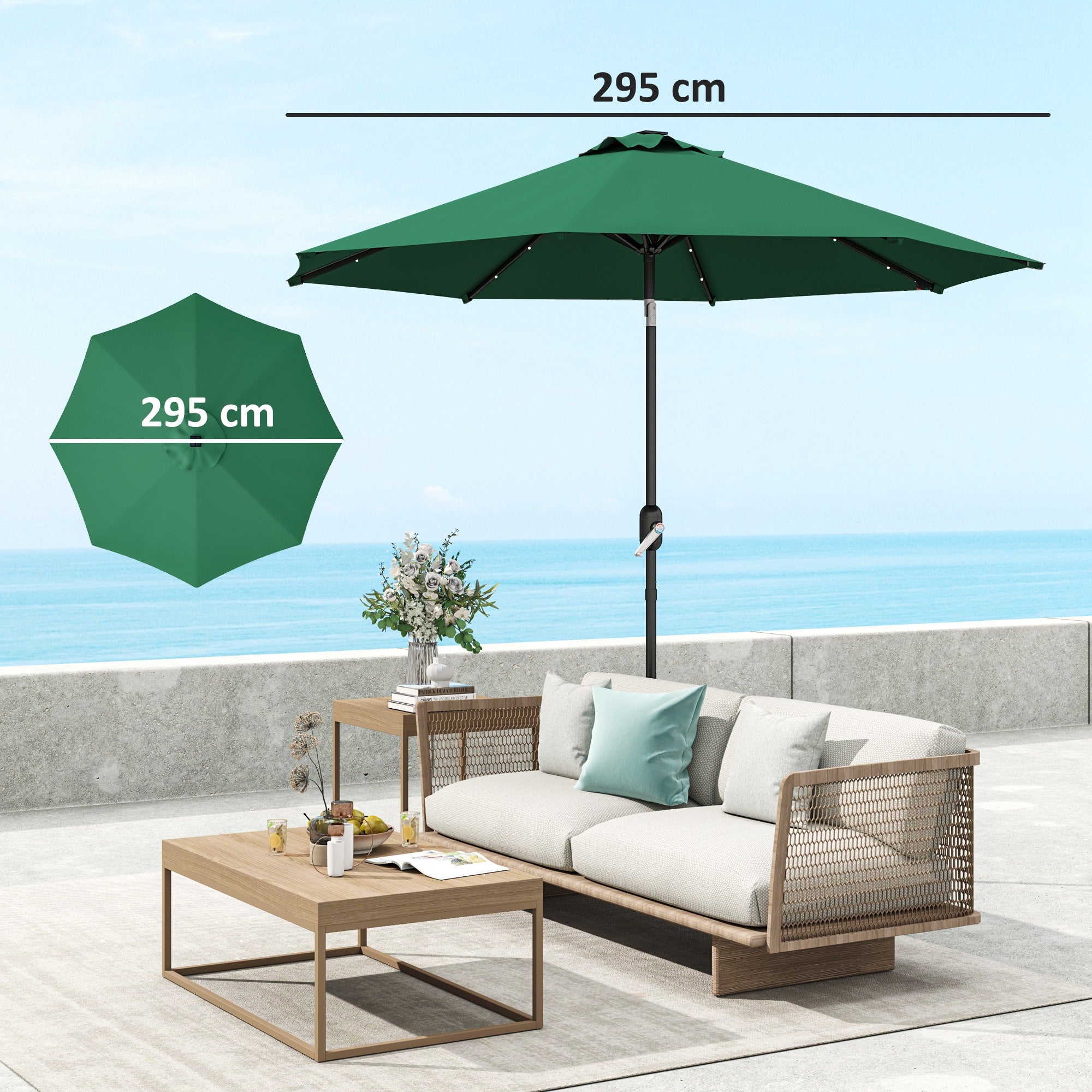 Outsunny Toldo de Recambio de Sombrilla de 3 m Toldo de Repuesto para Sombrilla de Patio con Ventilación Superior Protección UV 50+ Cubierta de Repuesto para Parasol de Poliéster para Exteriores Verde